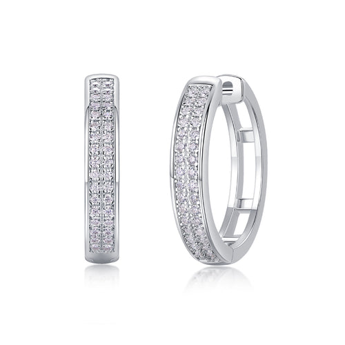 Banded Moissanite Huggie Hoop Earrings in Sterling Silver