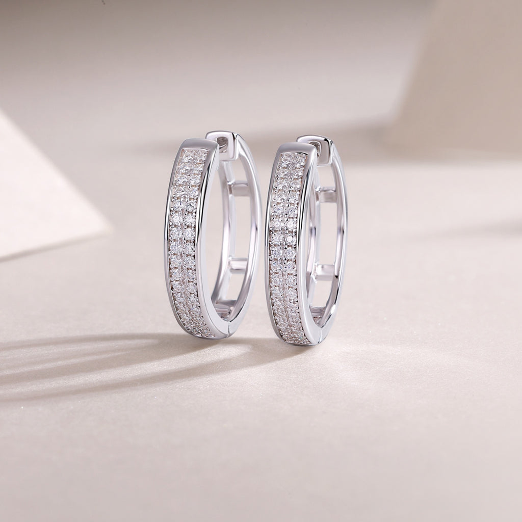 Banded Moissanite Huggie Hoop Earrings in Sterling Silver