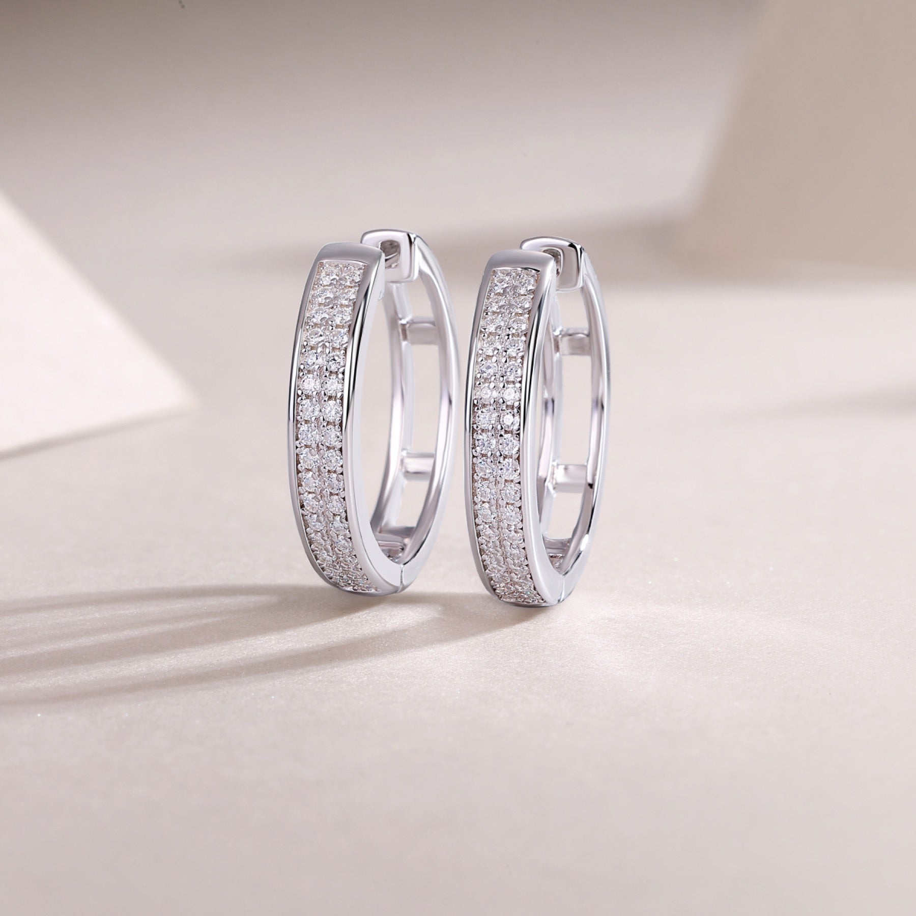 Banded Moissanite Huggie Hoop Earrings in Sterling Silver