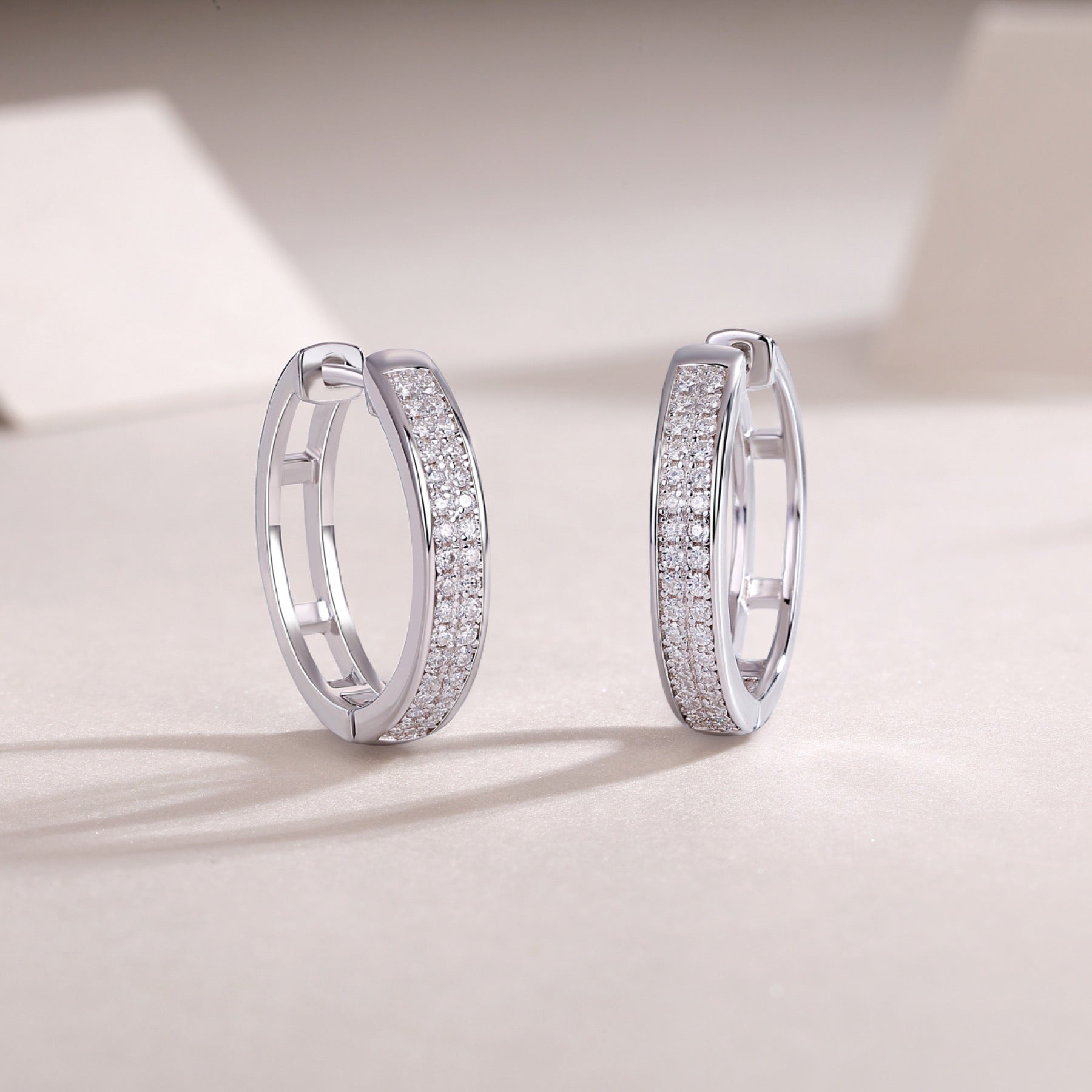 Banded Moissanite Huggie Hoop Earrings in Sterling Silver