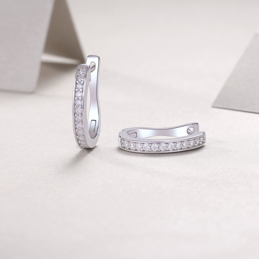 Sleek Moissanite Huggie Hoop Earrings in Sterling Silver