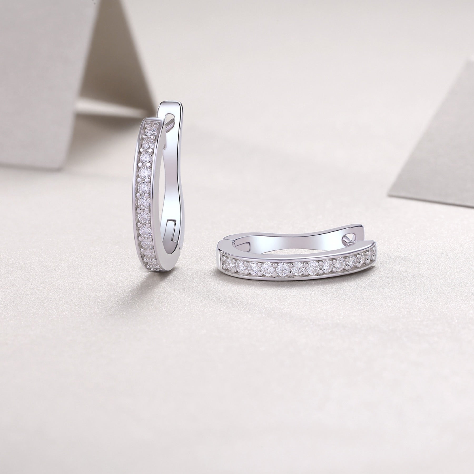 Sleek Moissanite Huggie Hoop Earrings in Sterling Silver