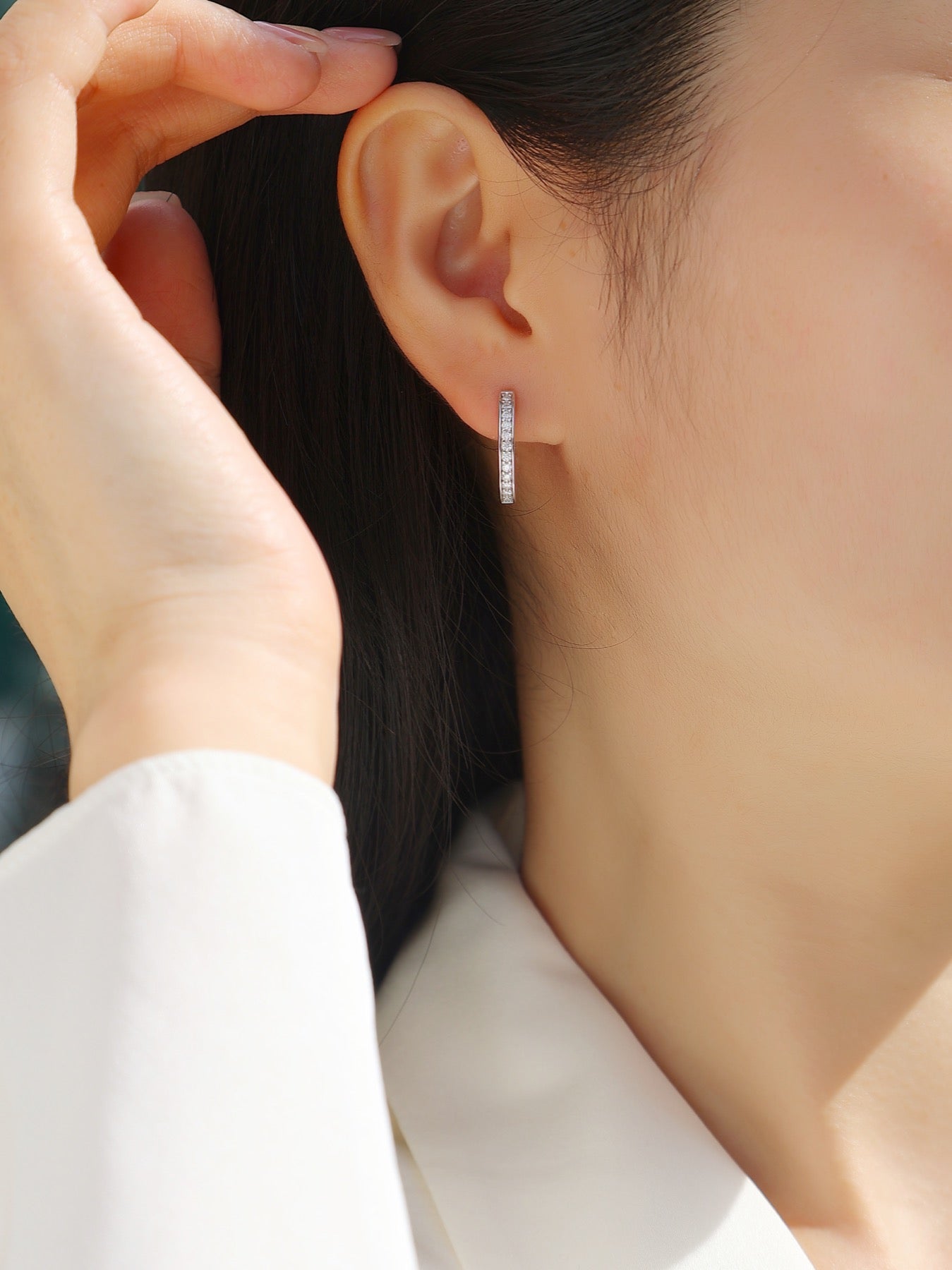 Sleek Moissanite Huggie Hoop Earrings in Sterling Silver
