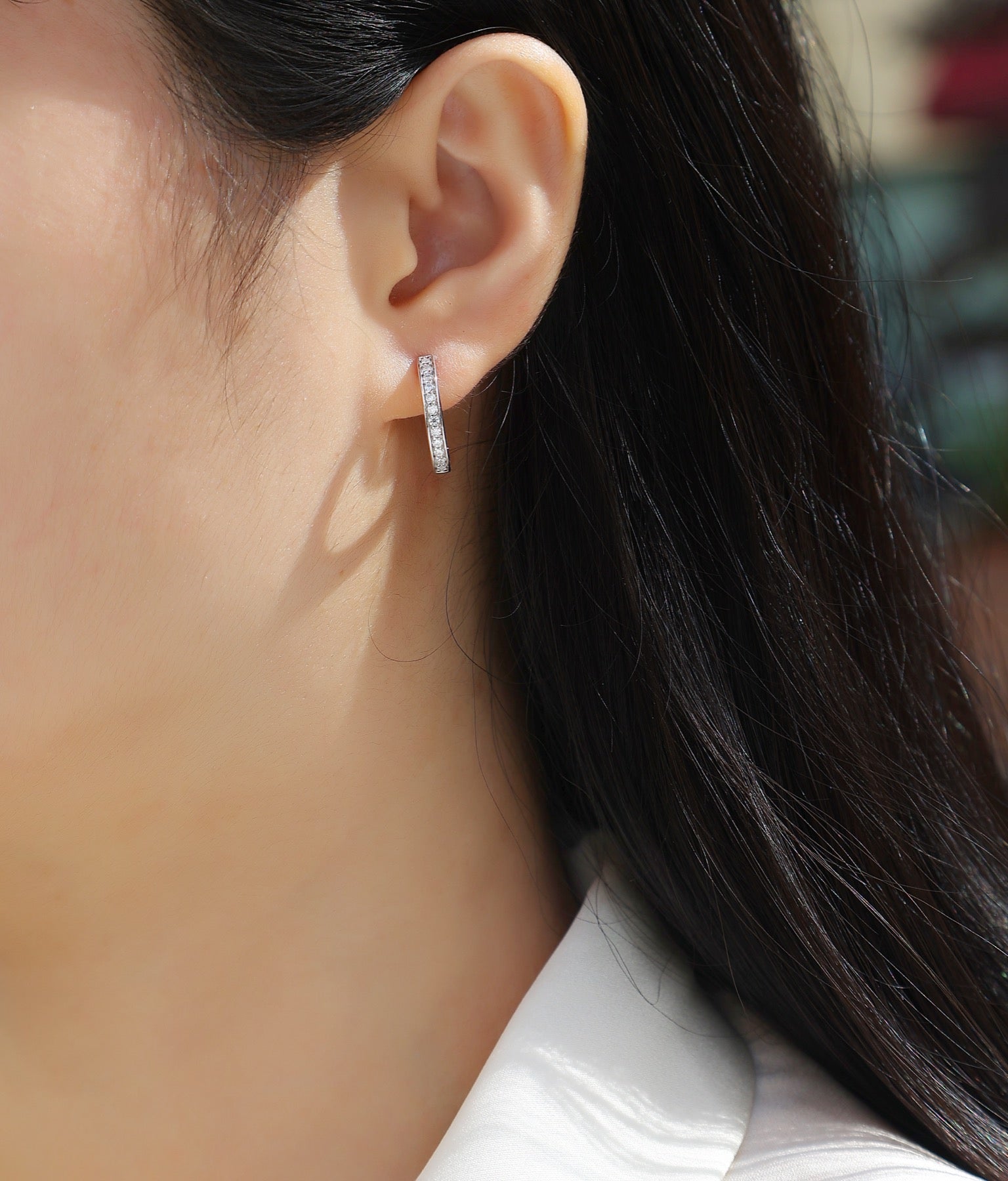 Sleek Moissanite Huggie Hoop Earrings in Sterling Silver