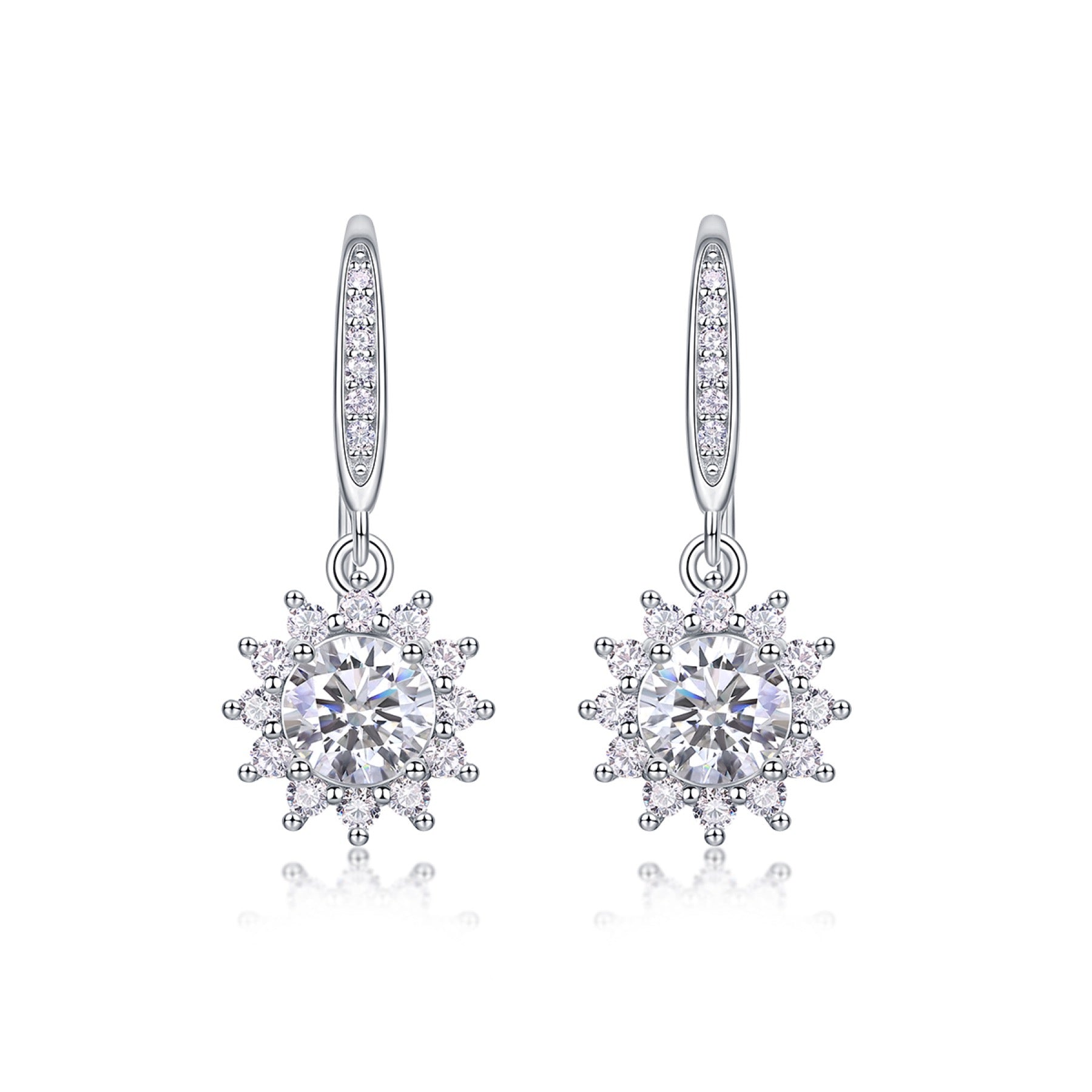 Helia 0.5 Carat Moissanite Starburst Drop Earrings in Sterling Silver