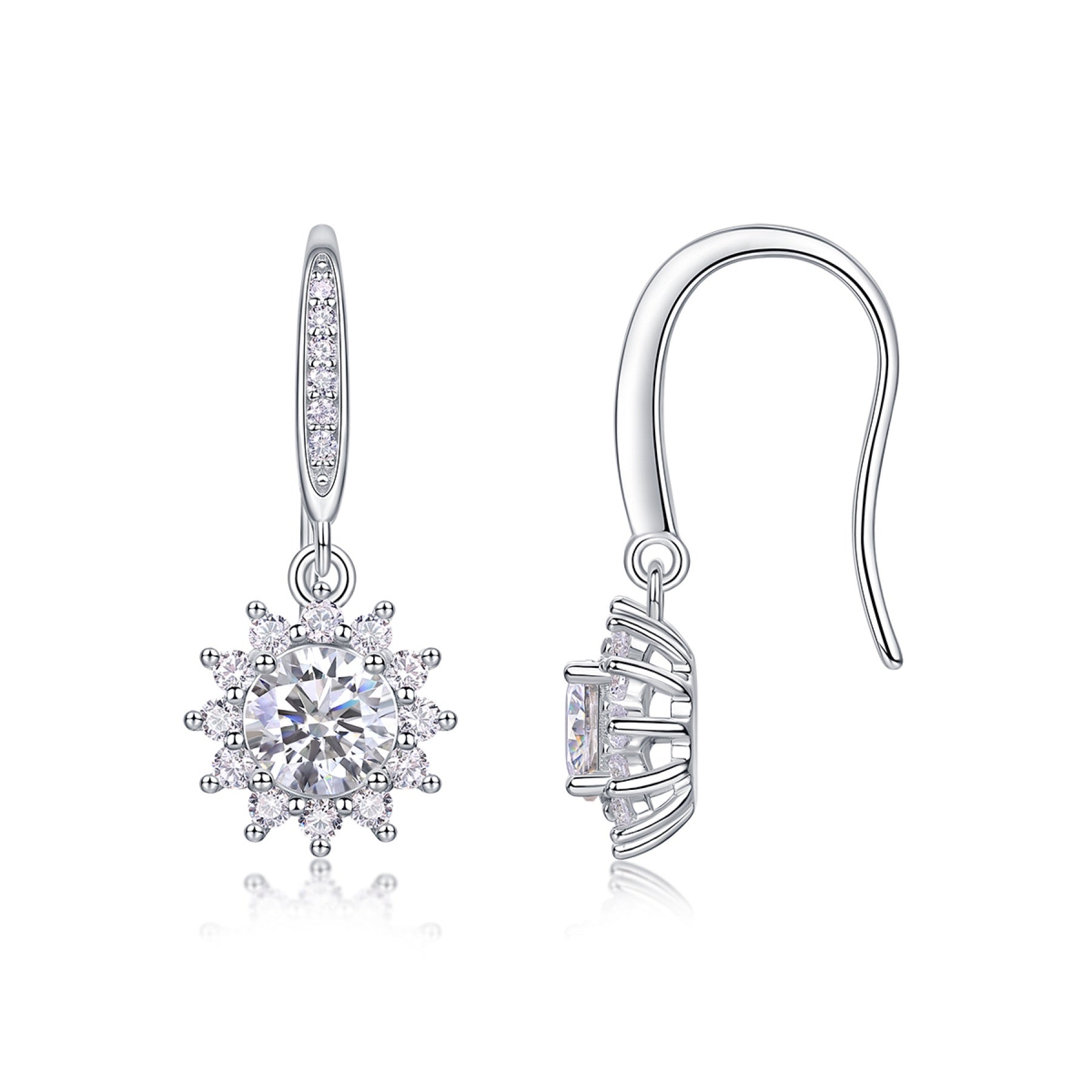 Helia 0.5 Carat Moissanite Starburst Drop Earrings in Sterling Silver