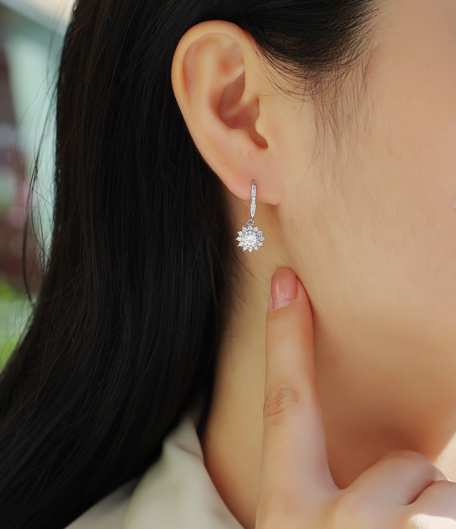 Helia 0.5 Carat Moissanite Starburst Drop Earrings in Sterling Silver