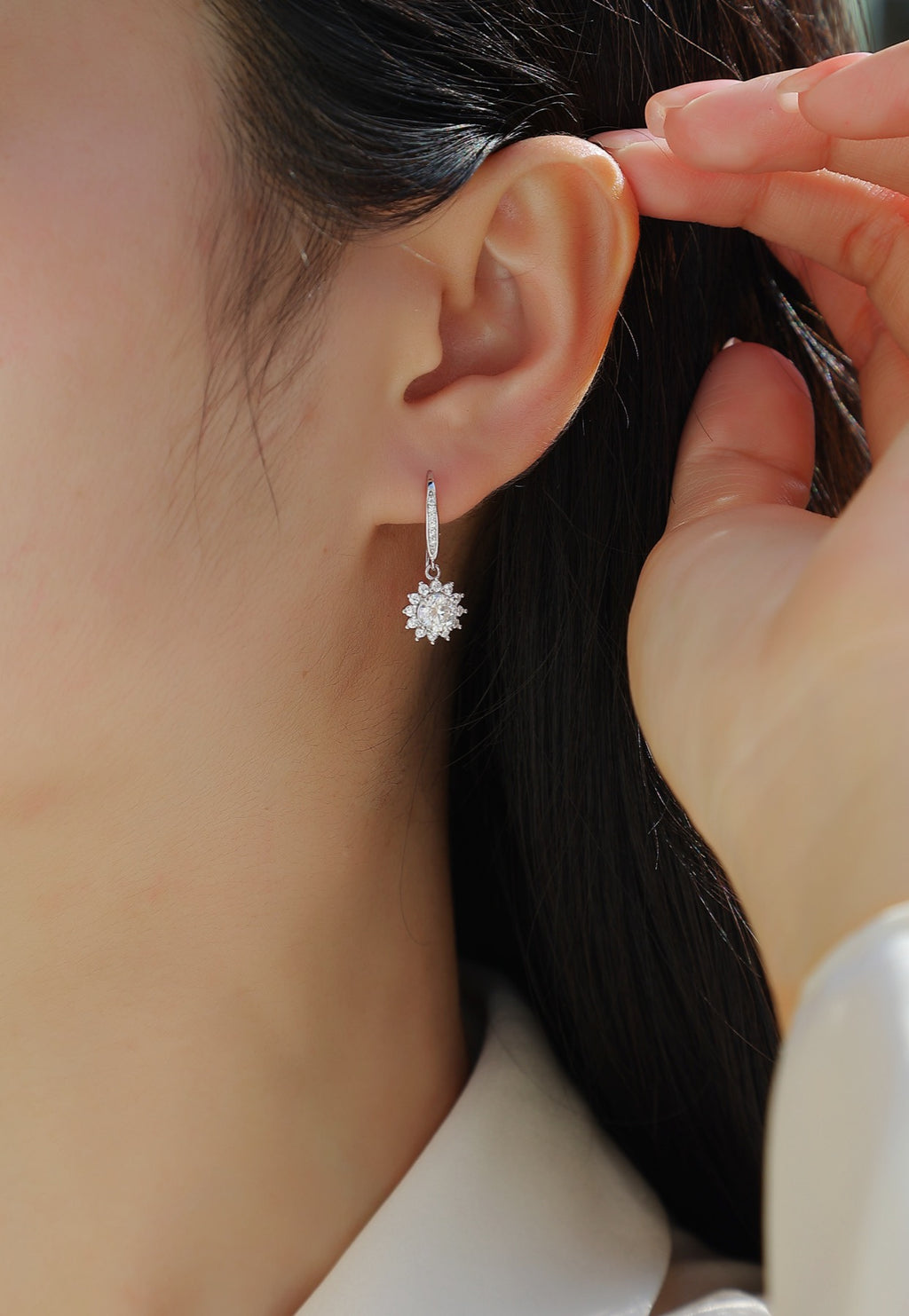 Helia 0.5 Carat Moissanite Starburst Drop Earrings in Sterling Silver