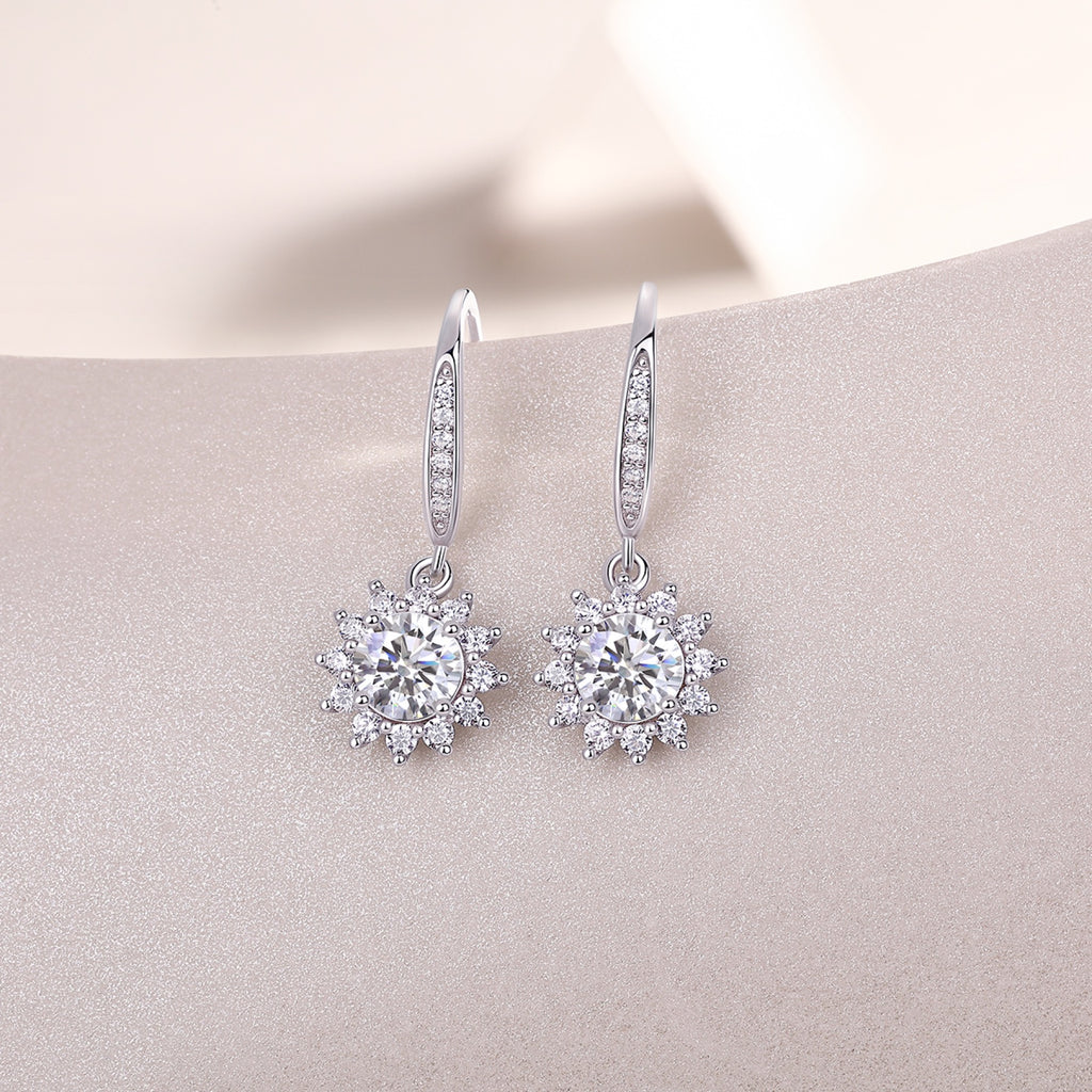 Helia 0.5 Carat Moissanite Starburst Drop Earrings in Sterling Silver