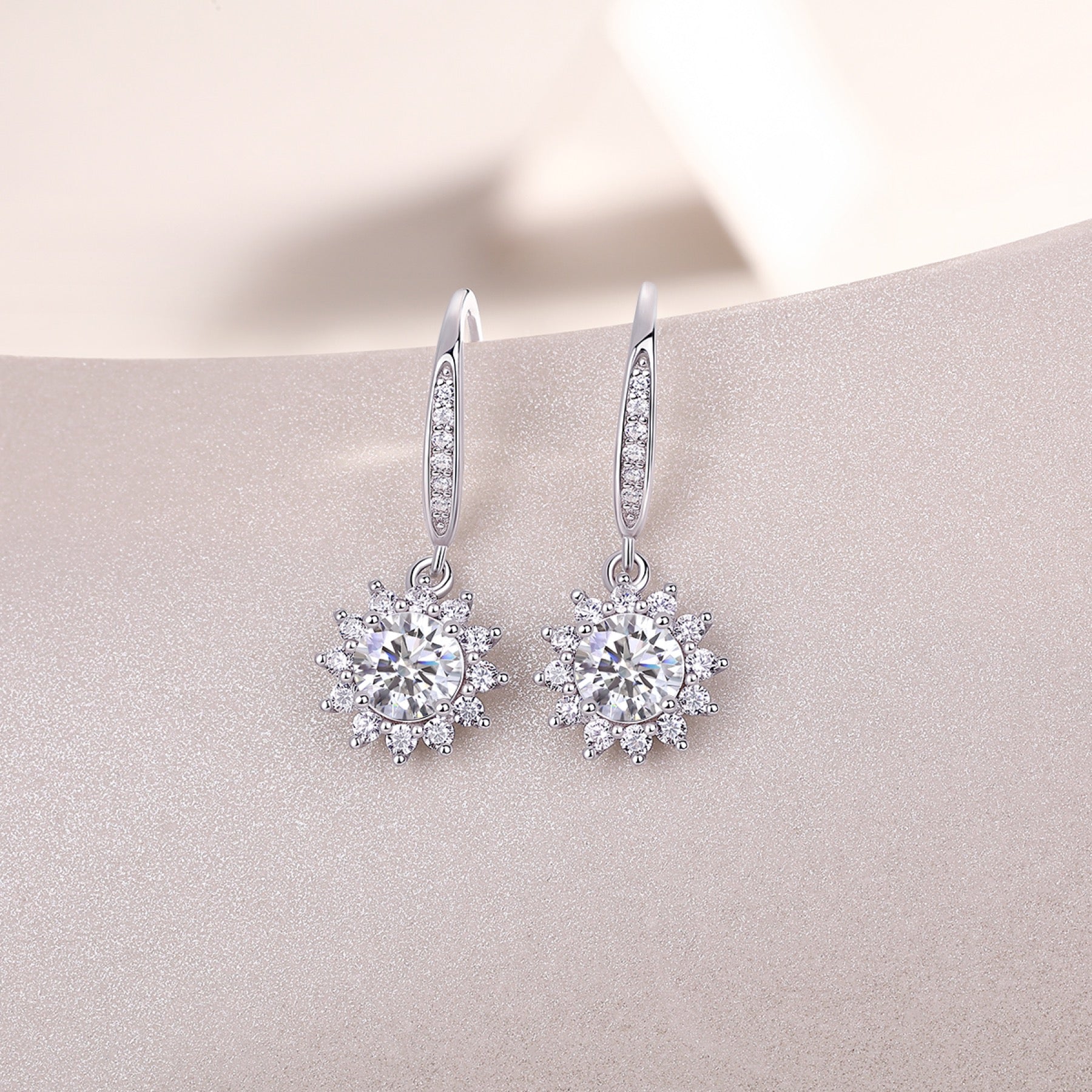 Helia 0.5 Carat Moissanite Starburst Drop Earrings in Sterling Silver