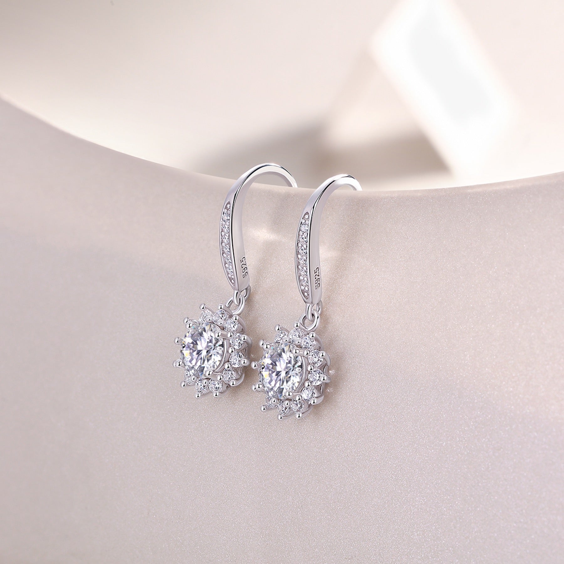Helia 0.5 Carat Moissanite Starburst Drop Earrings in Sterling Silver