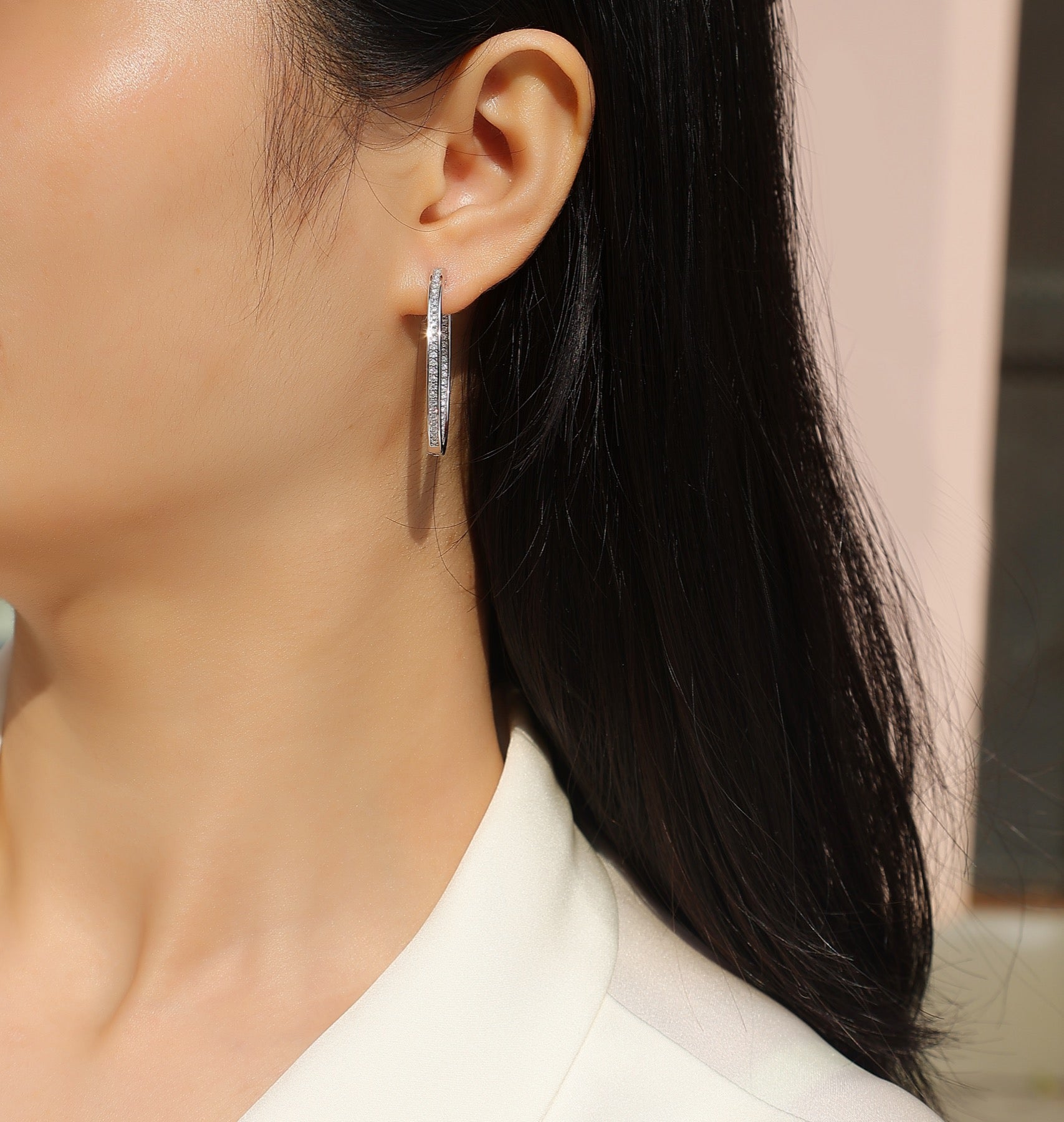 Aura Moissanite Hoop Earrings in Sterling Silver