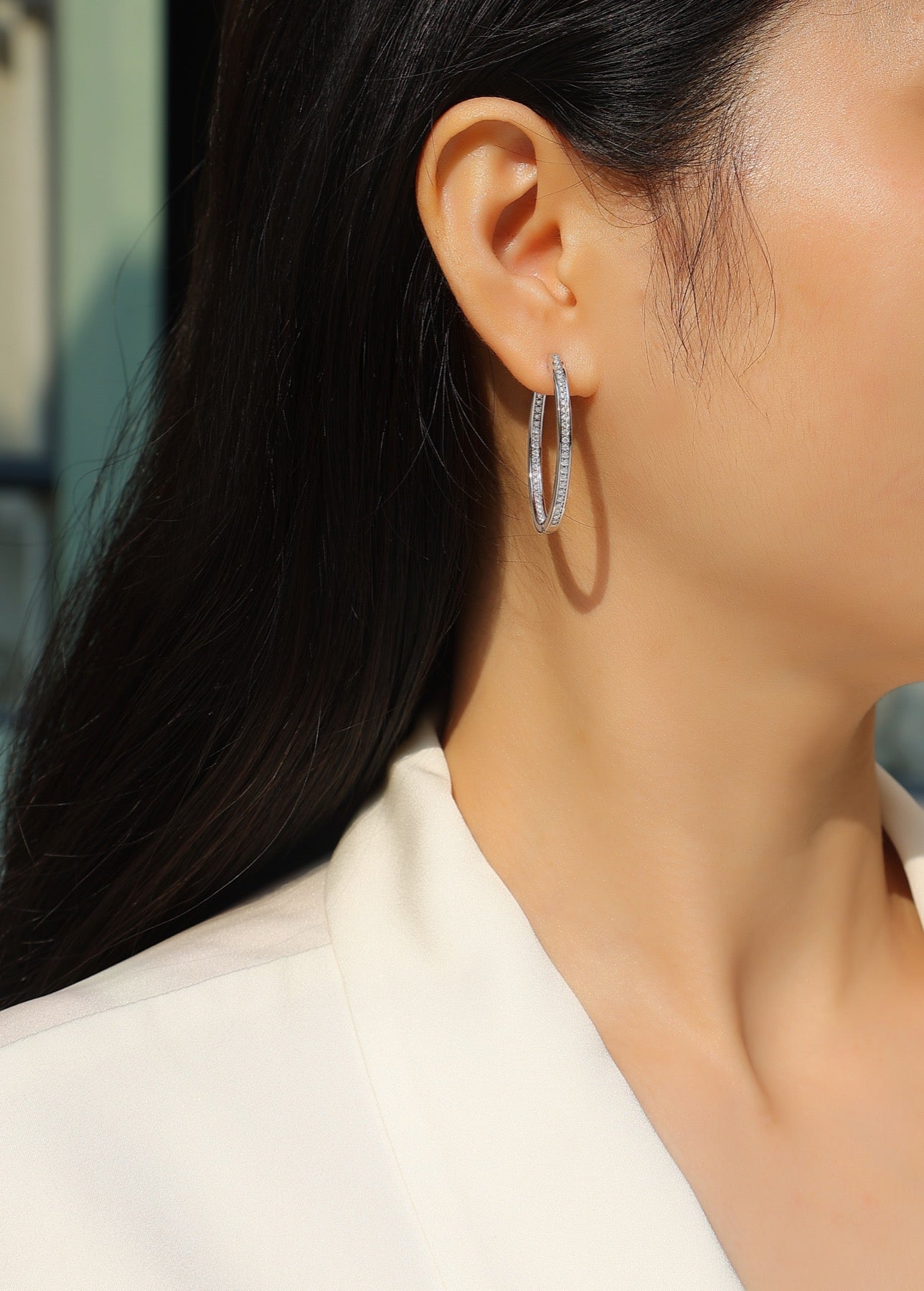 Aura Moissanite Hoop Earrings in Sterling Silver