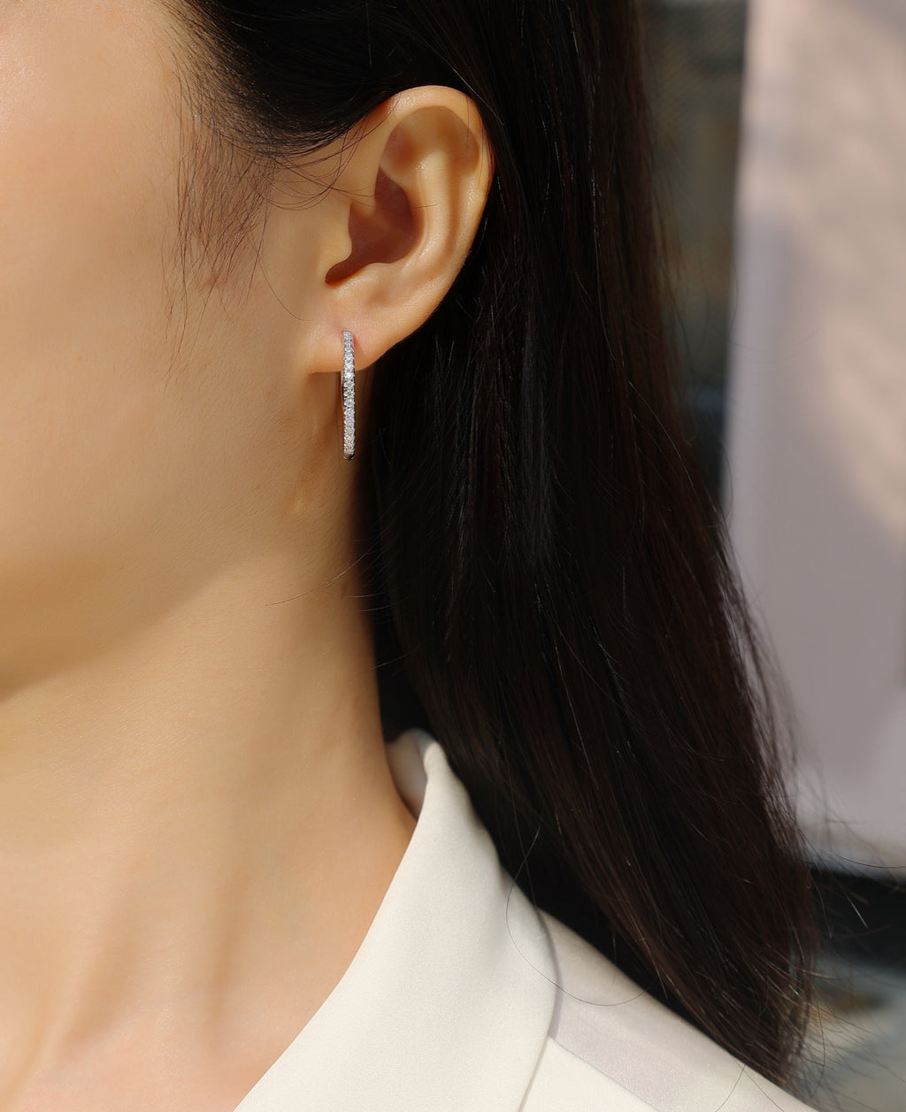 Lustre Moissanite Hoop Earrings in Sterling Silver