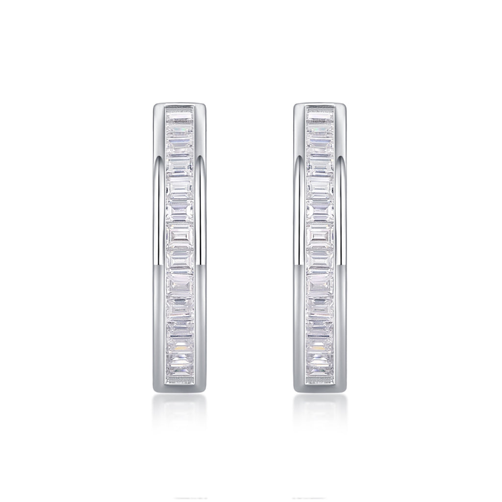 Deco Moissanite Baguette Hoop Earrings in Sterling Silver