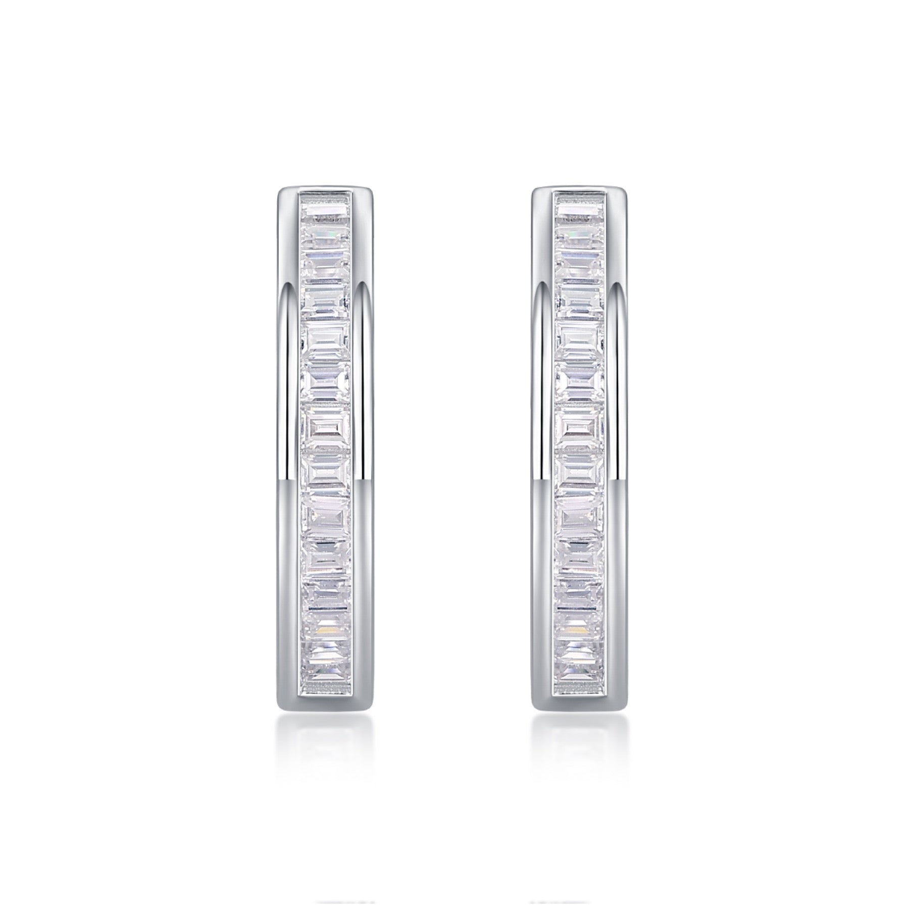 Deco Moissanite Baguette Hoop Earrings in Sterling Silver