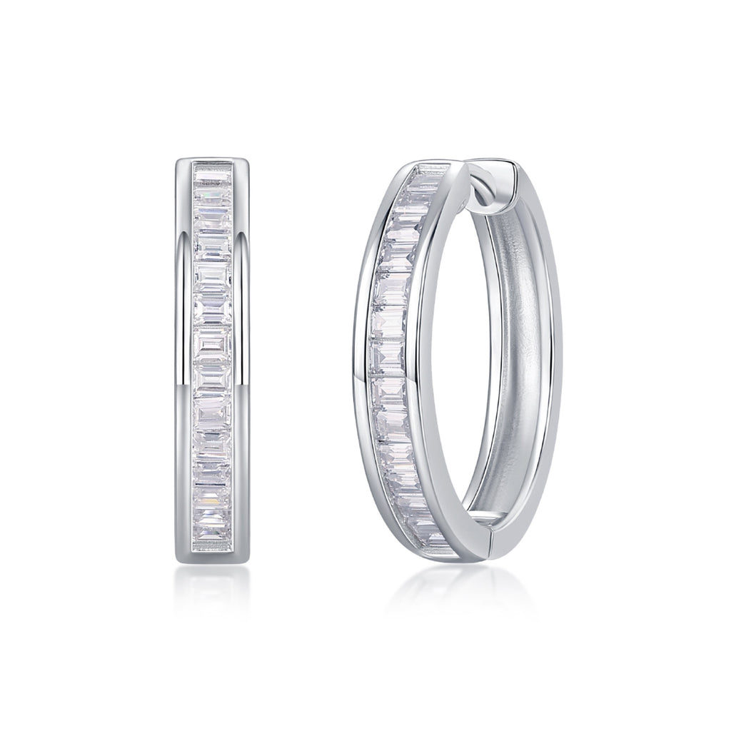 Deco Moissanite Baguette Hoop Earrings in Sterling Silver