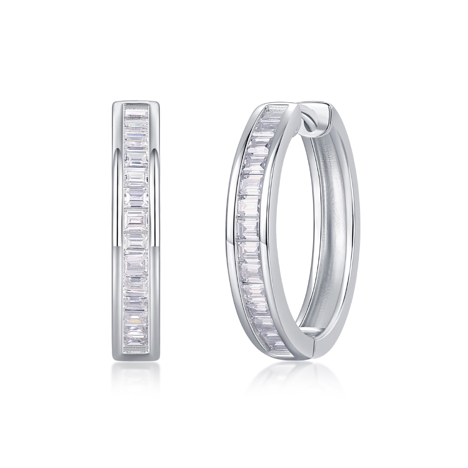 Deco Moissanite Baguette Hoop Earrings in Sterling Silver