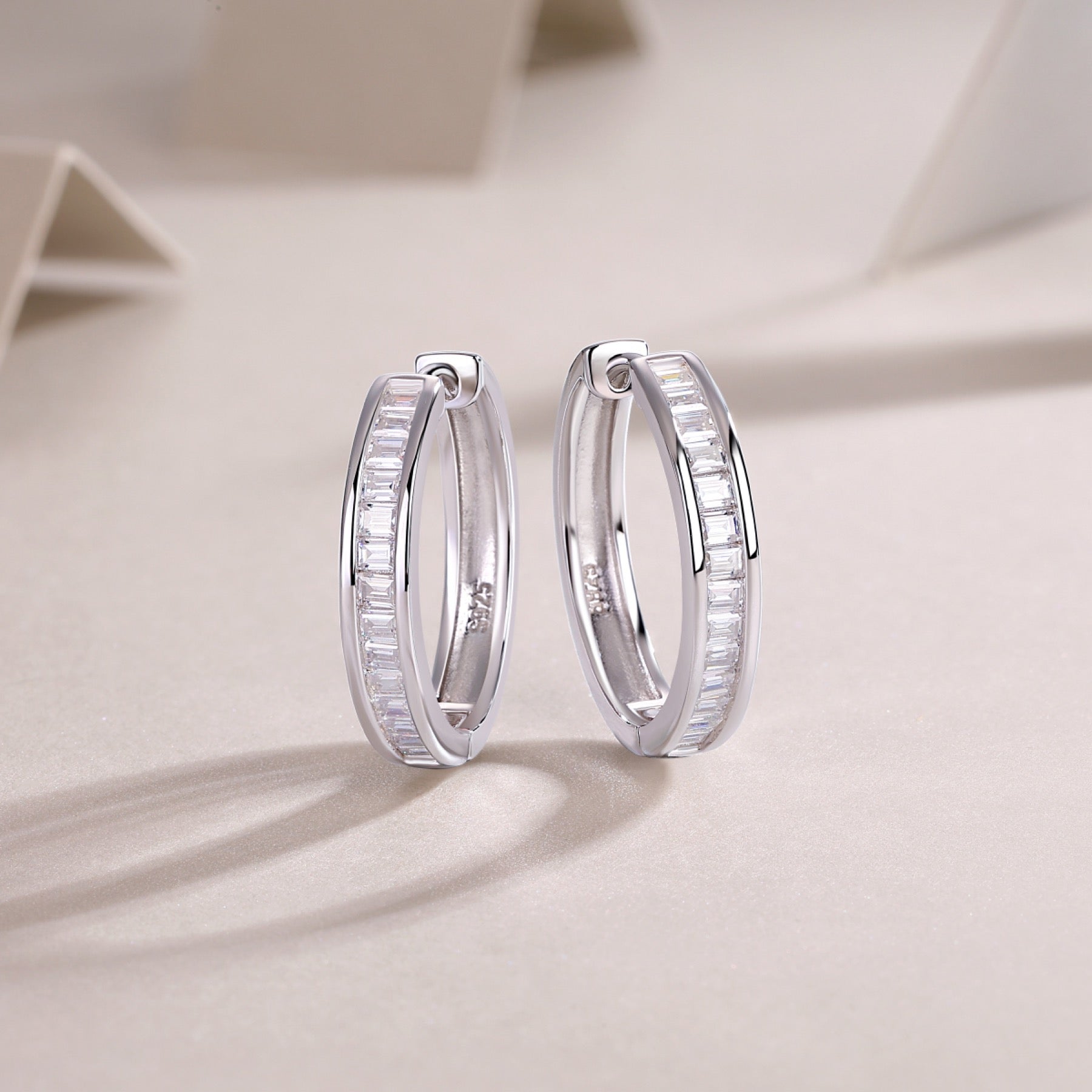 Deco Moissanite Baguette Hoop Earrings in Sterling Silver
