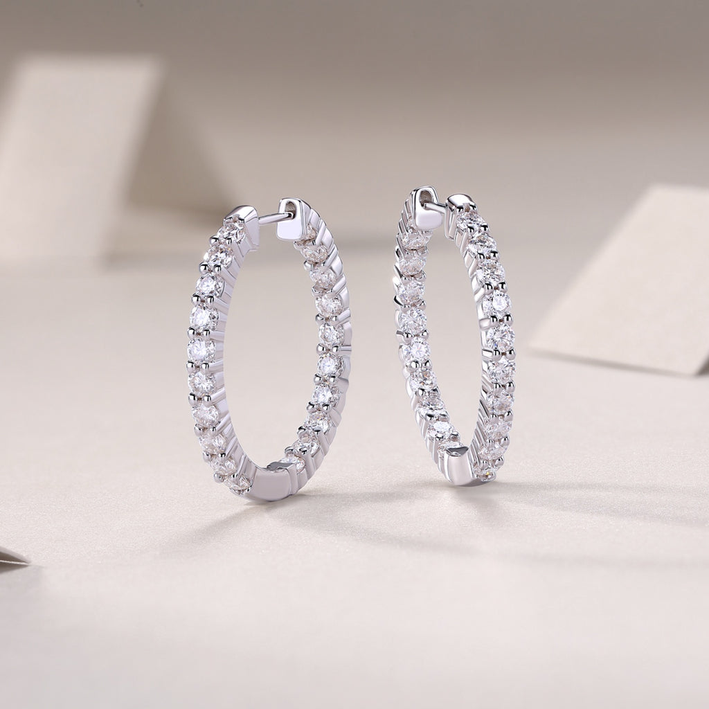 Ligne Moissanite Baguette Hoop Earrings in Sterling Silver