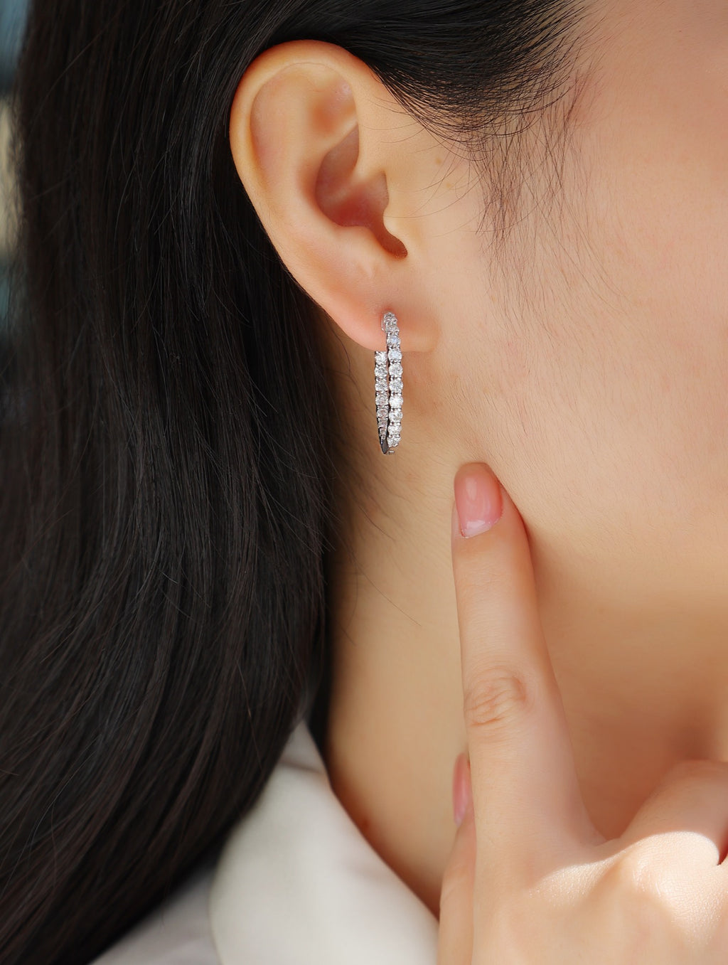 Ligne Moissanite Baguette Hoop Earrings in Sterling Silver