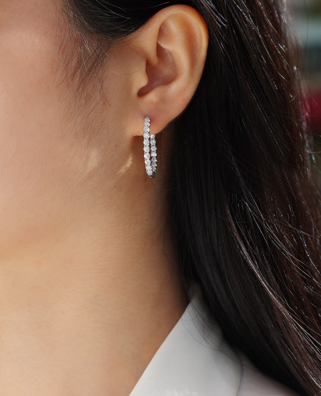 Ligne Moissanite Baguette Hoop Earrings in Sterling Silver