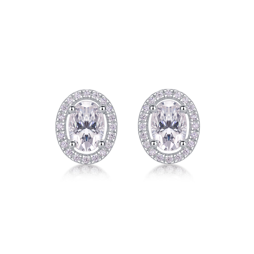 Ovation Moissanite Oval Halo Stud Earrings in Sterling Silver