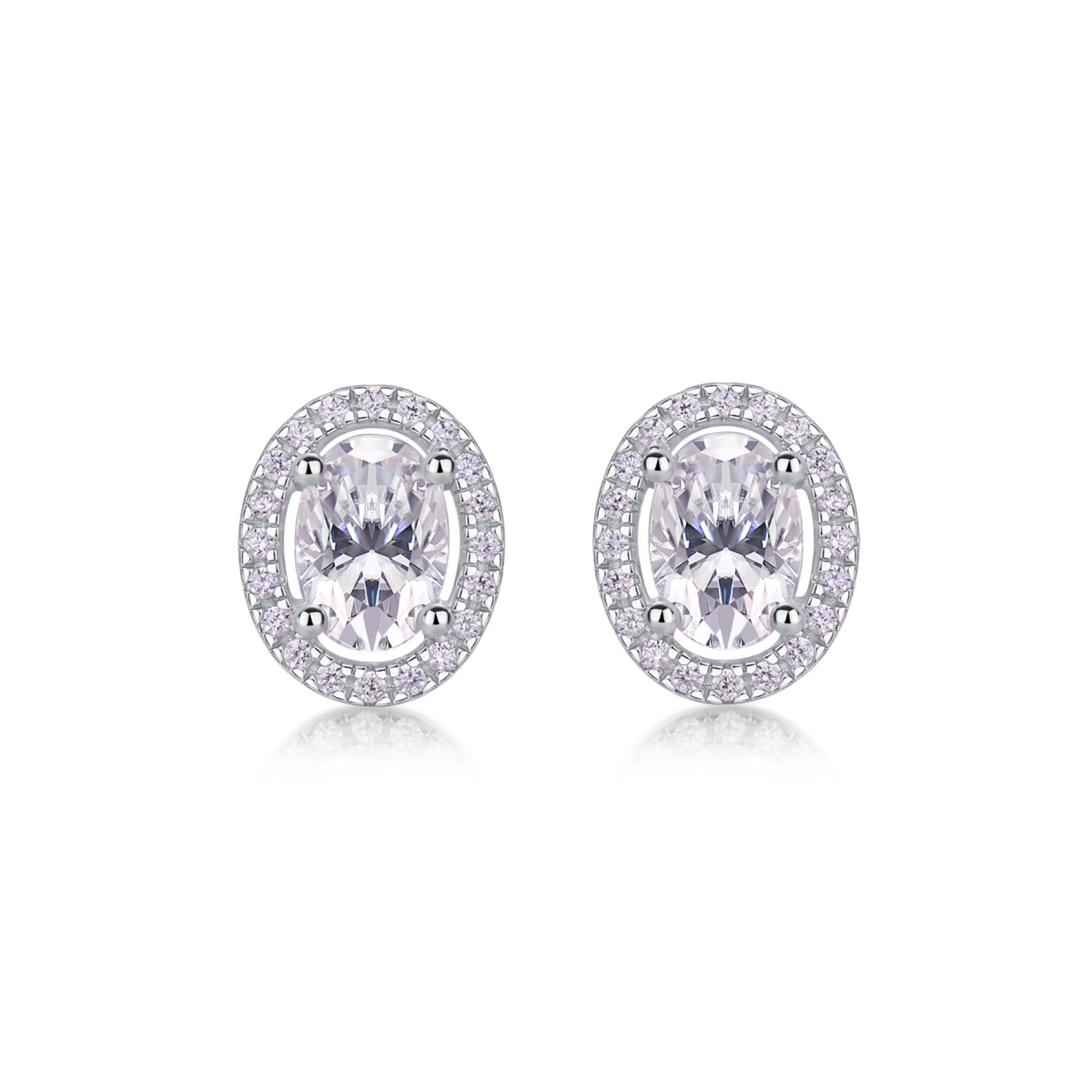 Ovation Moissanite Oval Halo Stud Earrings in Sterling Silver