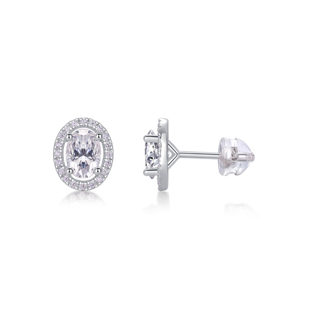 Ovation Moissanite Oval Halo Stud Earrings in Sterling Silver