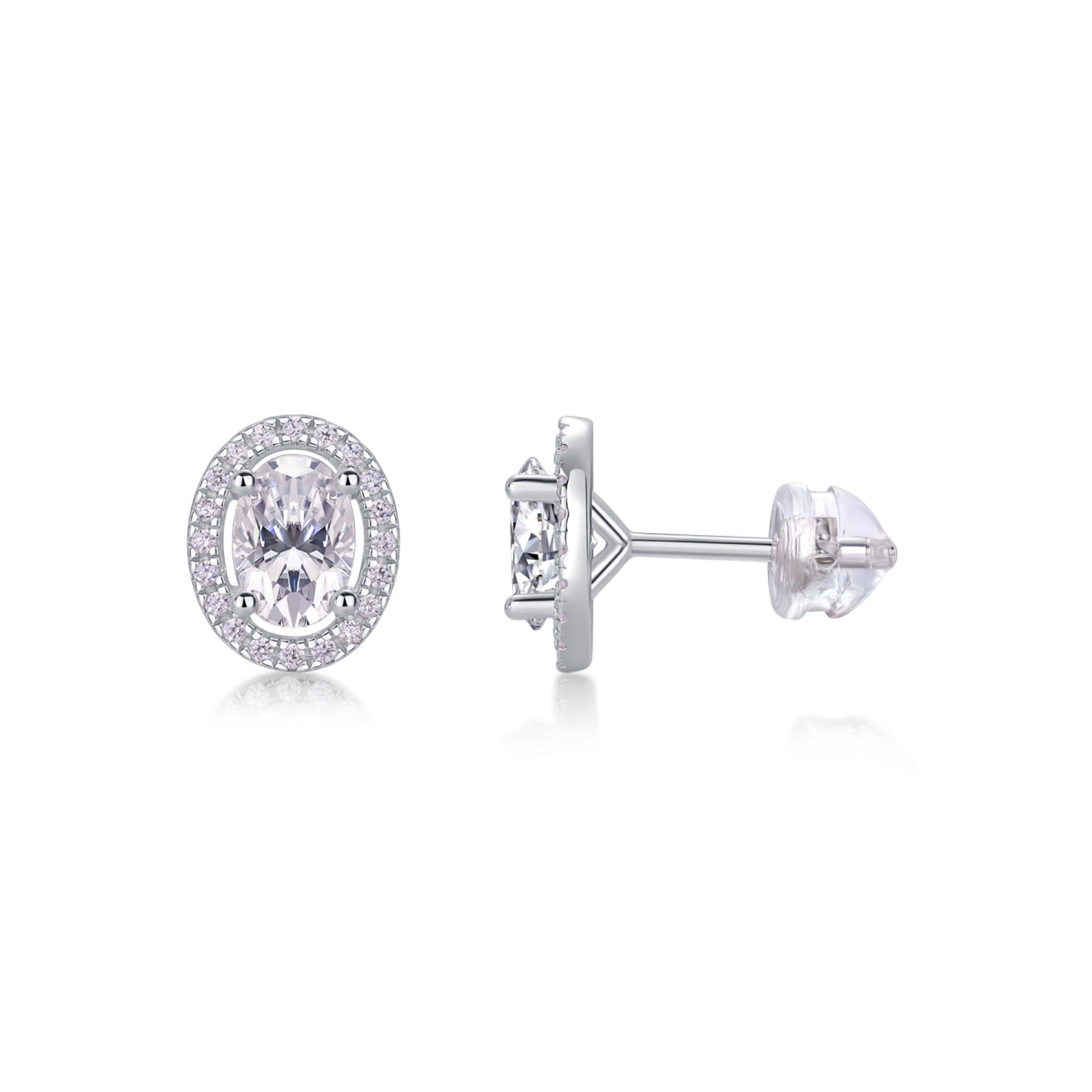 Ovation Moissanite Oval Halo Stud Earrings in Sterling Silver