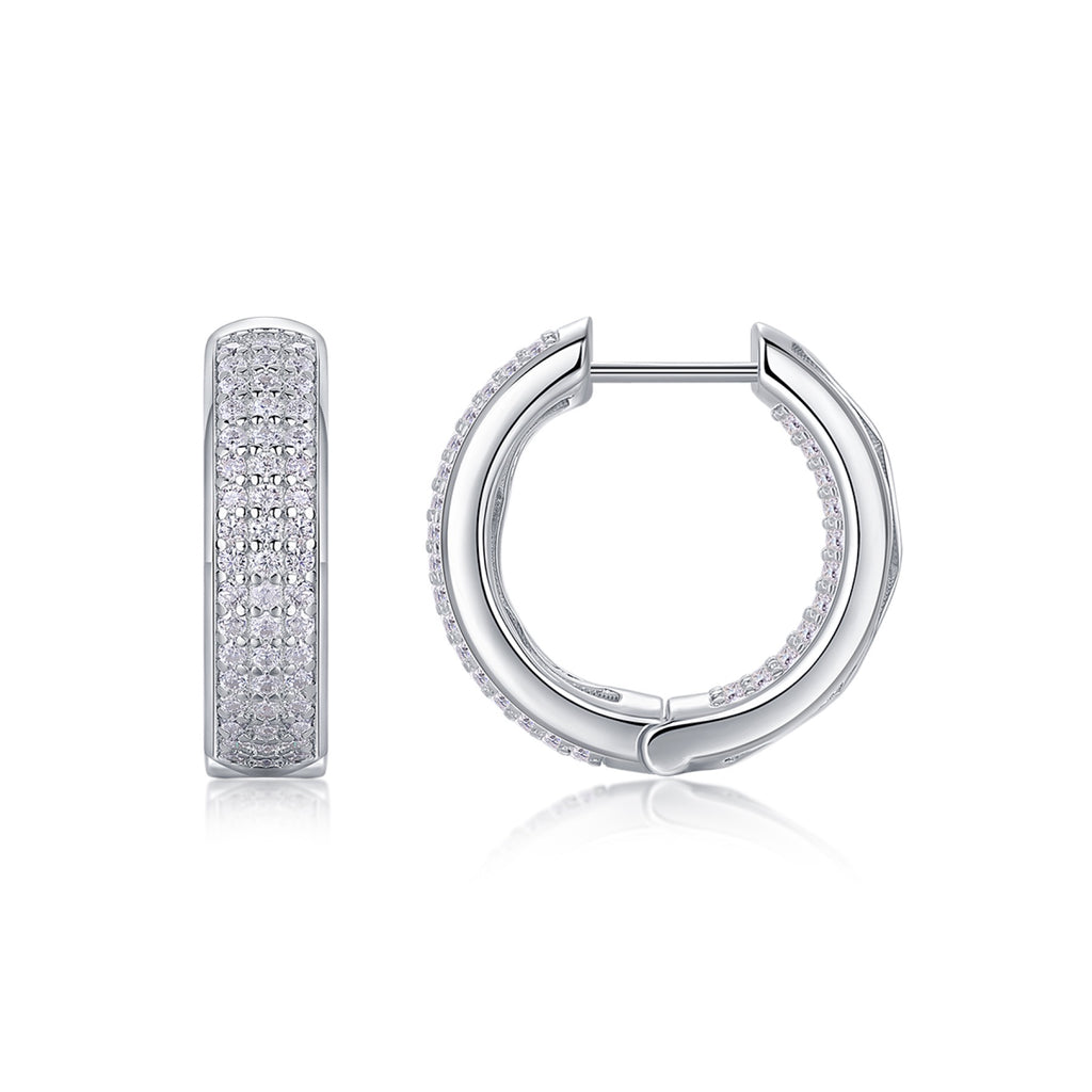Magnum Moissanite Huggie Hoop Earrings in Sterling Silver
