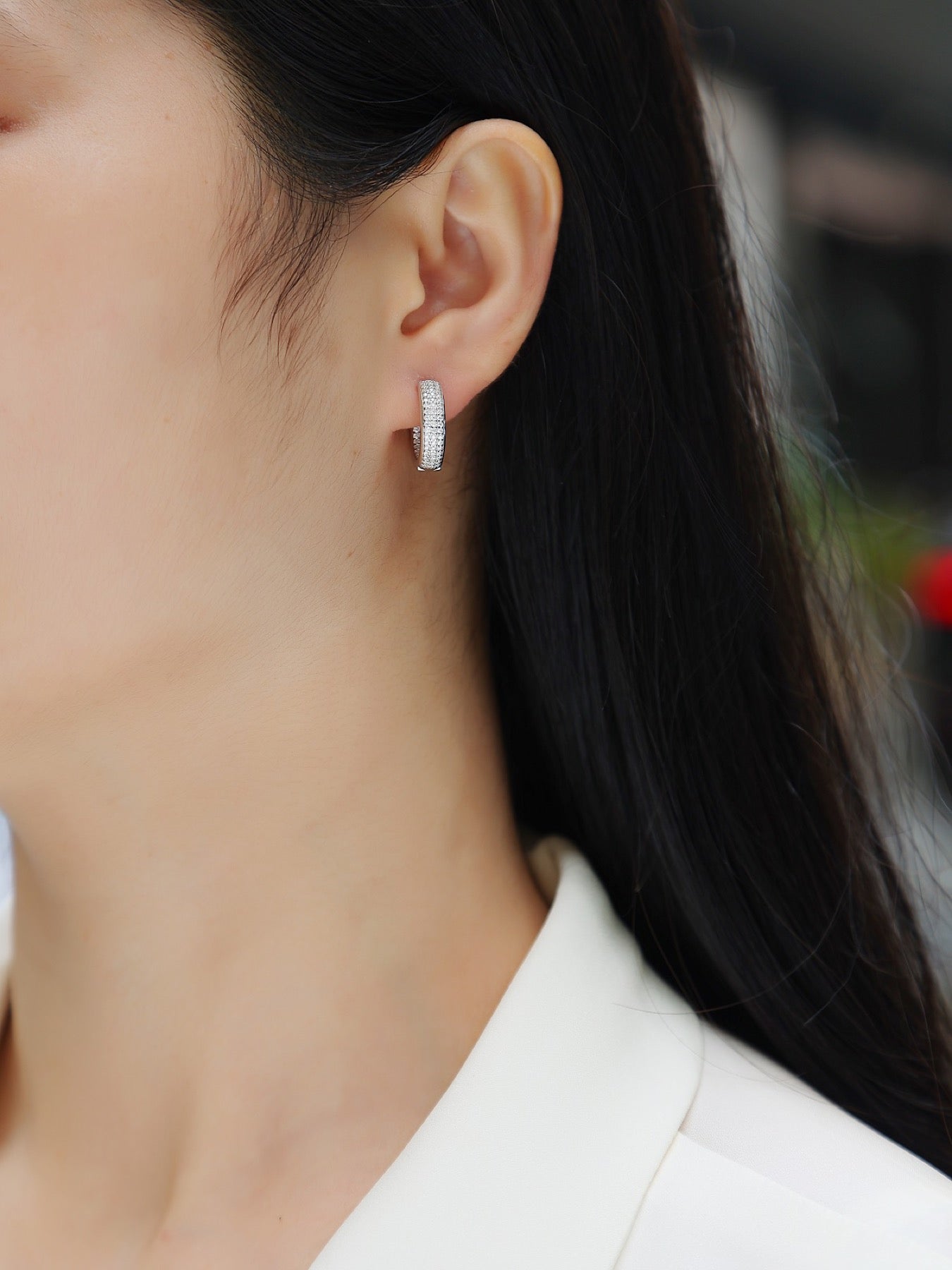 Magnum Moissanite Huggie Hoop Earrings in Sterling Silver