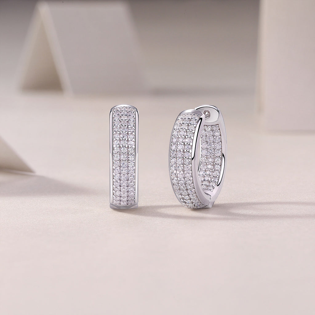 Magnum Moissanite Huggie Hoop Earrings in Sterling Silver