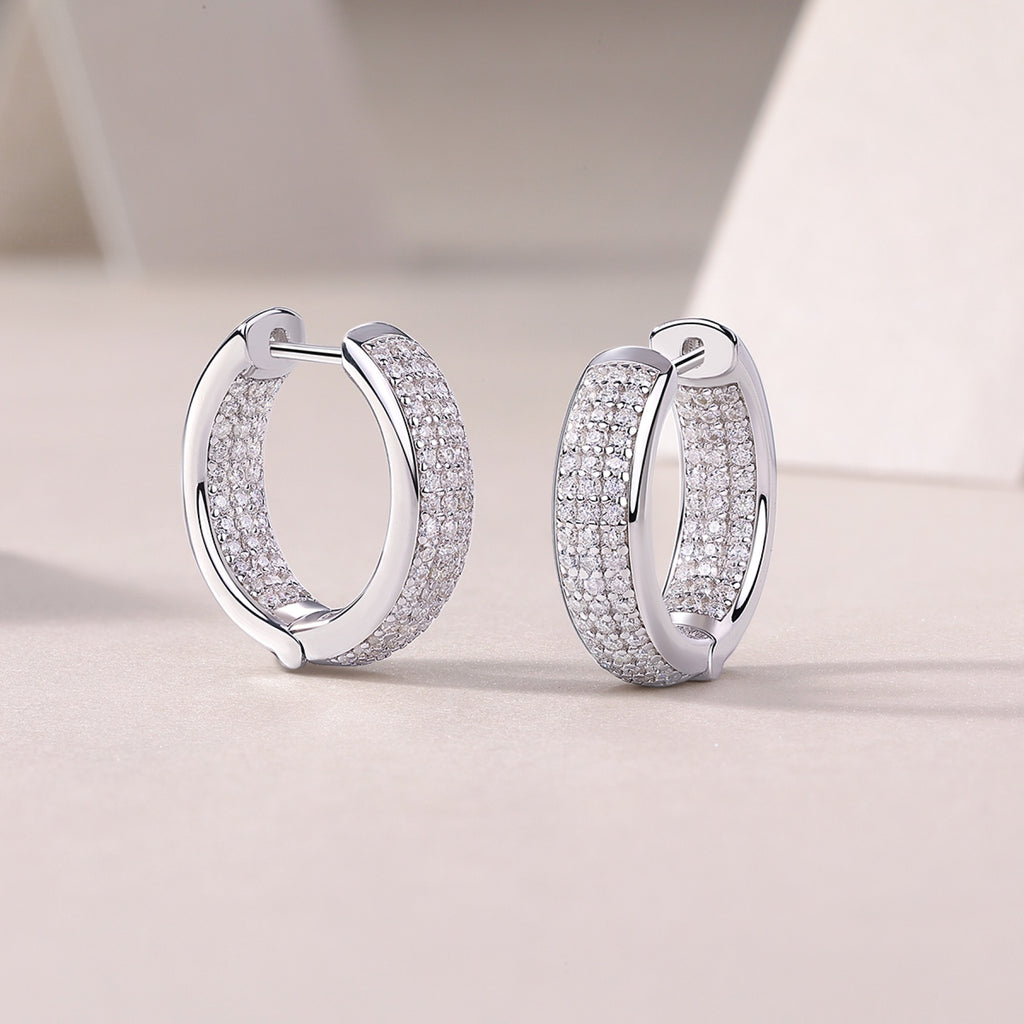 Magnum Moissanite Huggie Hoop Earrings in Sterling Silver