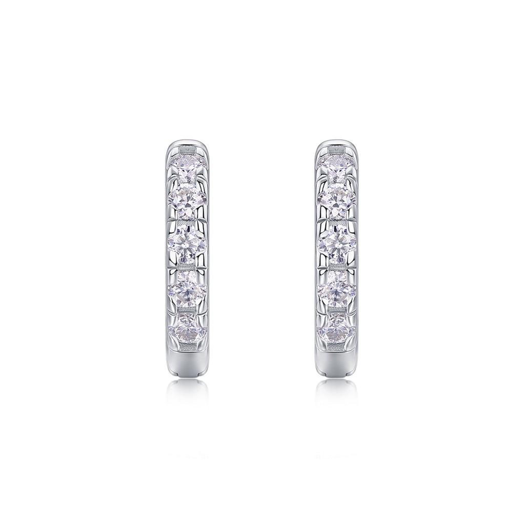 Beadline Moissanite Huggie Hoop Earrings in Sterling Silver