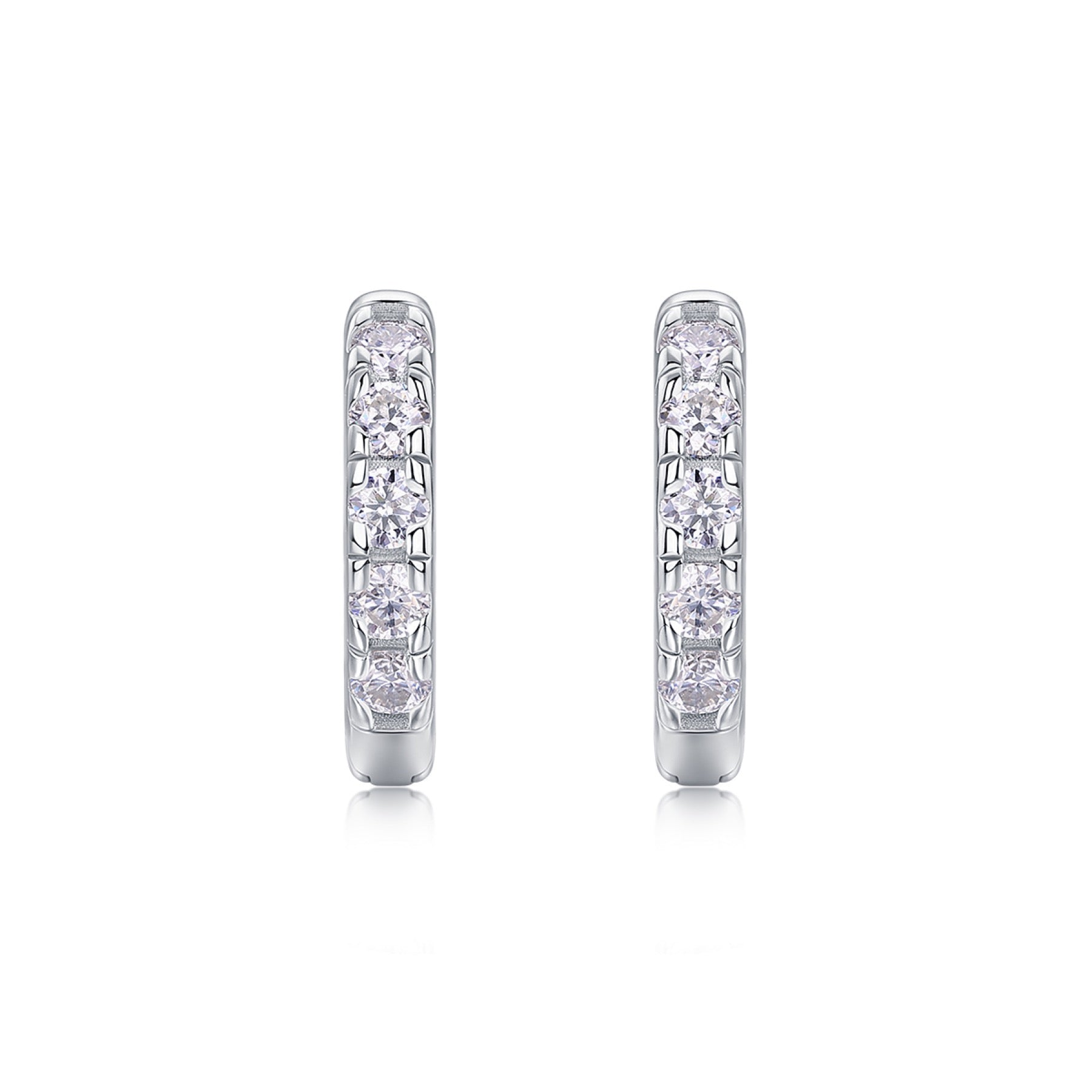 Beadline Moissanite Huggie Hoop Earrings in Sterling Silver