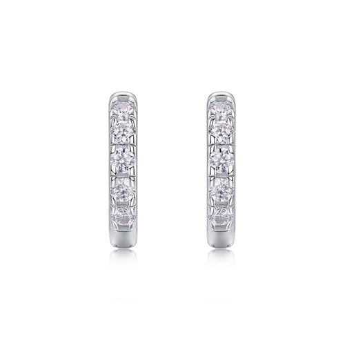 Beadline Moissanite Huggie Hoop Earrings in Sterling Silver