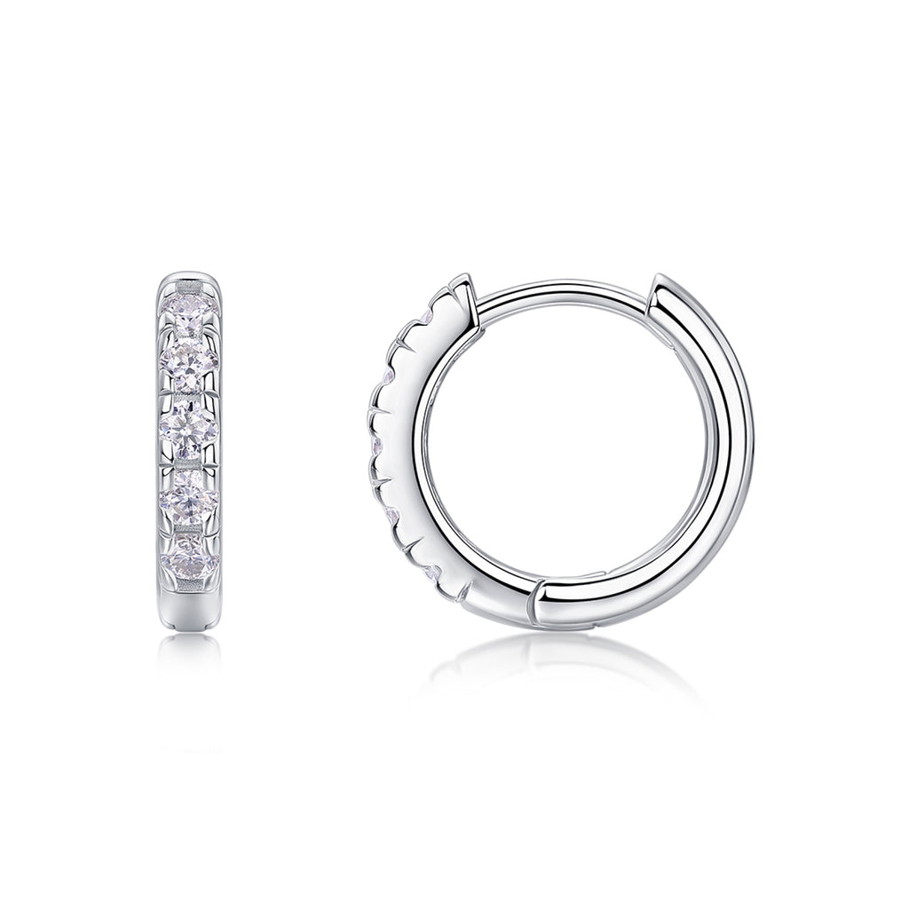 Beadline Moissanite Huggie Hoop Earrings in Sterling Silver