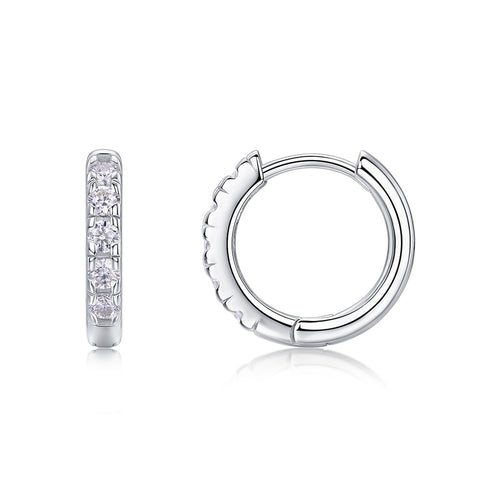 Beadline Moissanite Huggie Hoop Earrings in Sterling Silver
