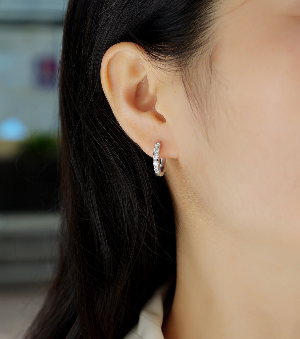 Beadline Moissanite Huggie Hoop Earrings in Sterling Silver