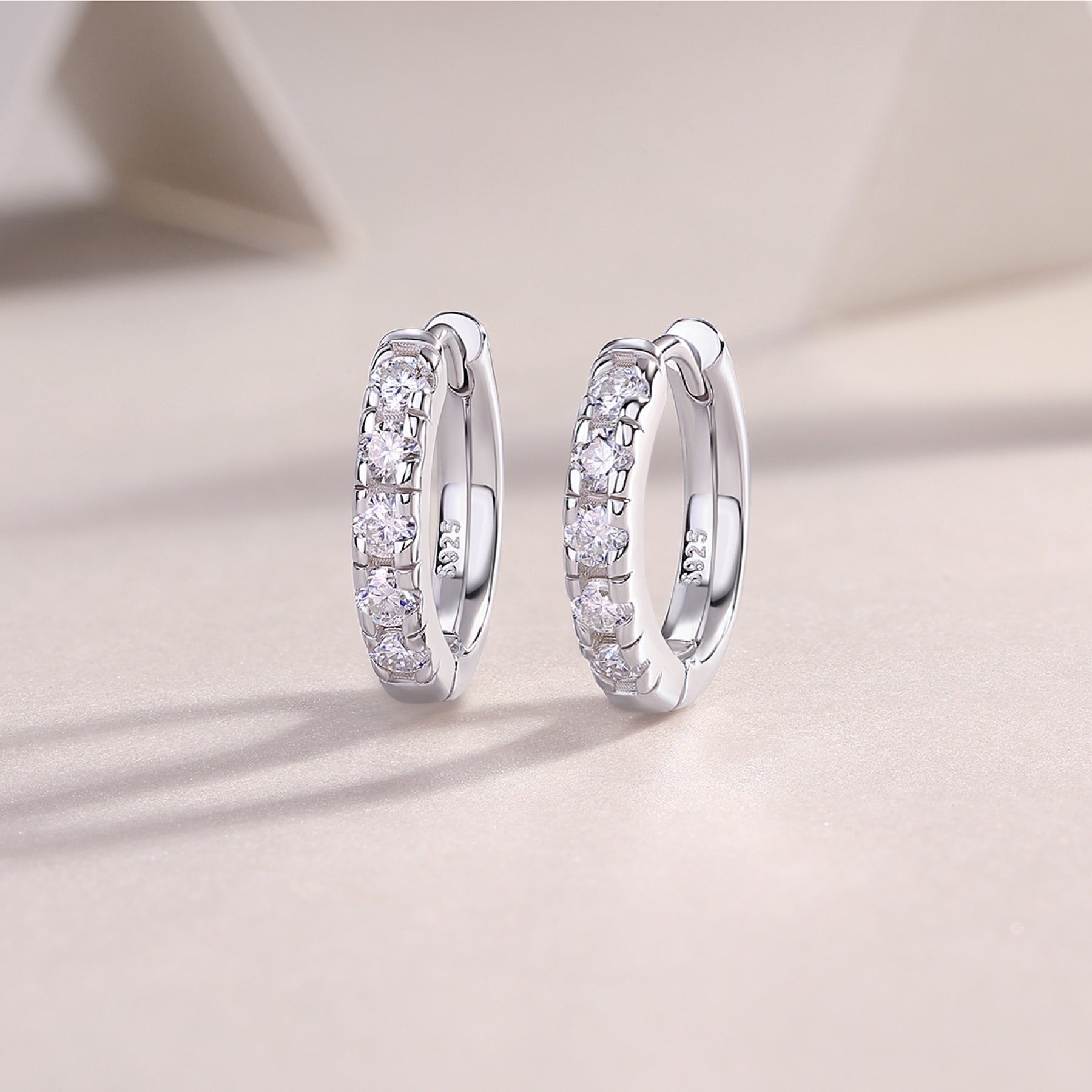 Beadline Moissanite Huggie Hoop Earrings in Sterling Silver