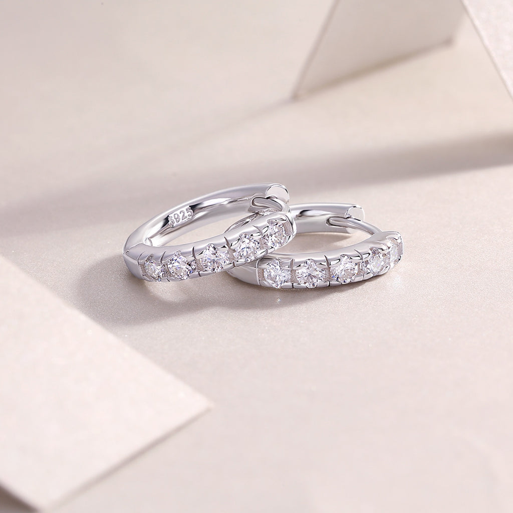 Beadline Moissanite Huggie Hoop Earrings in Sterling Silver