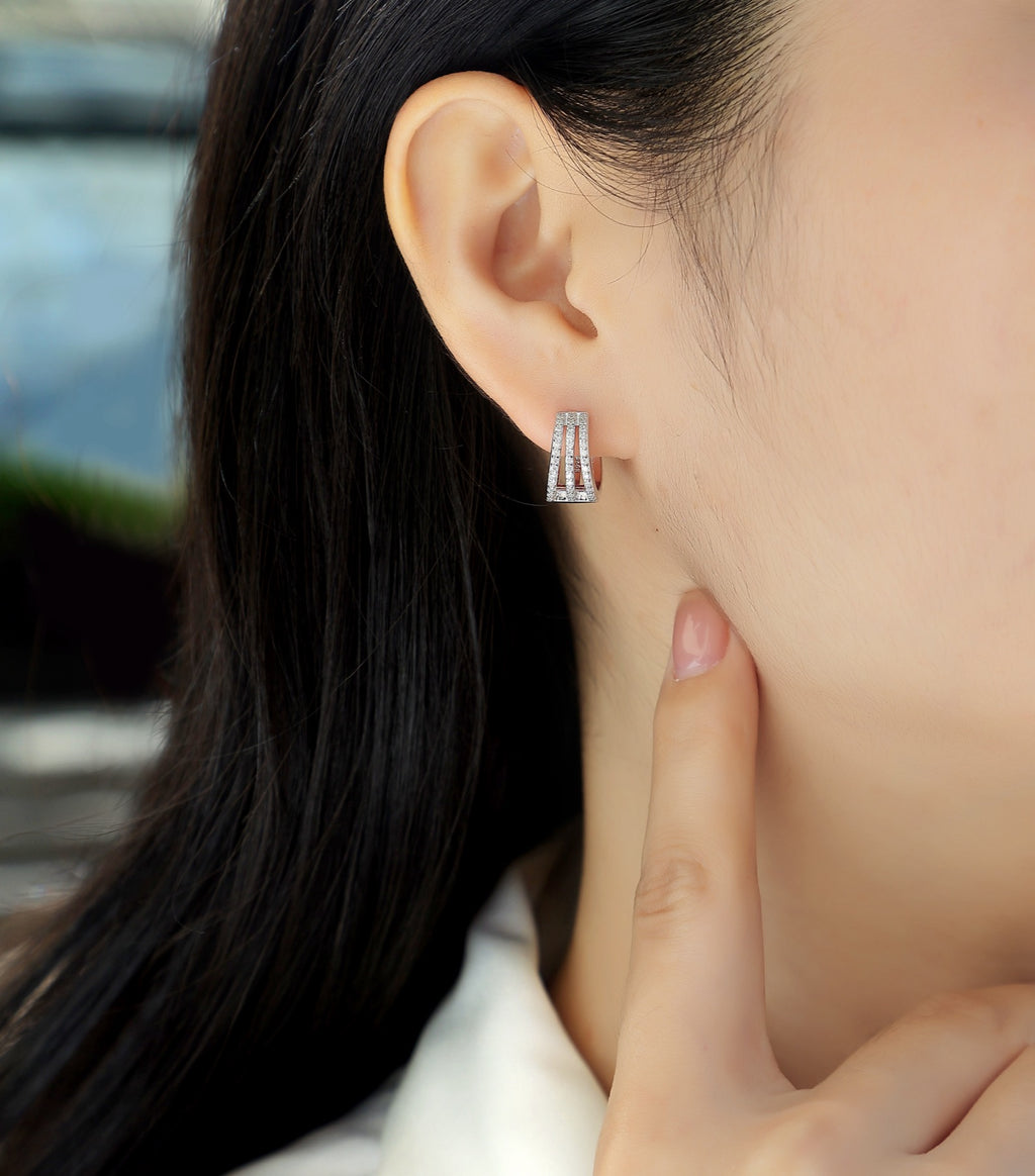 Cleave Moissanite Huggie Hoop Earrings in Sterling Silver