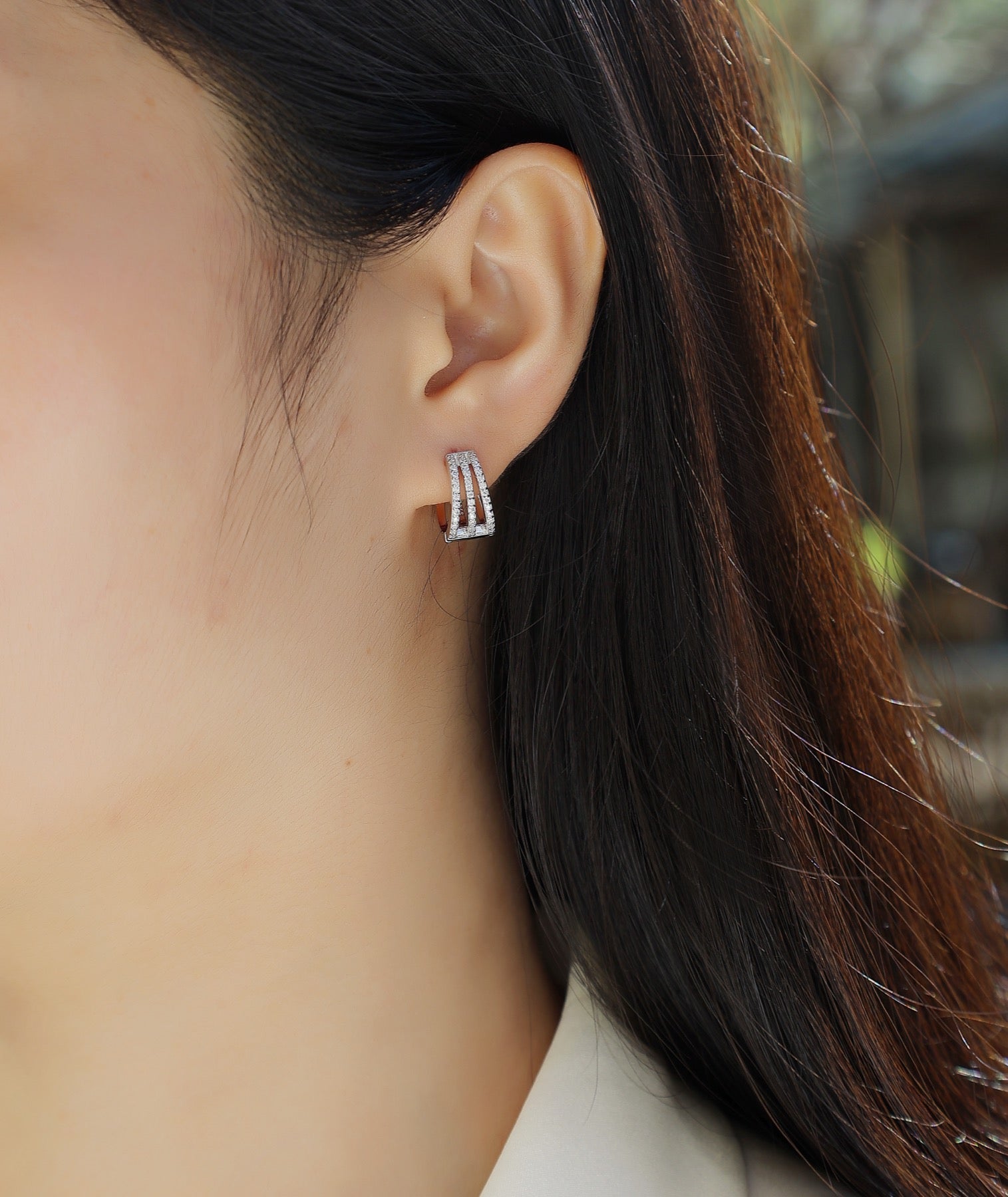 Cleave Moissanite Huggie Hoop Earrings in Sterling Silver