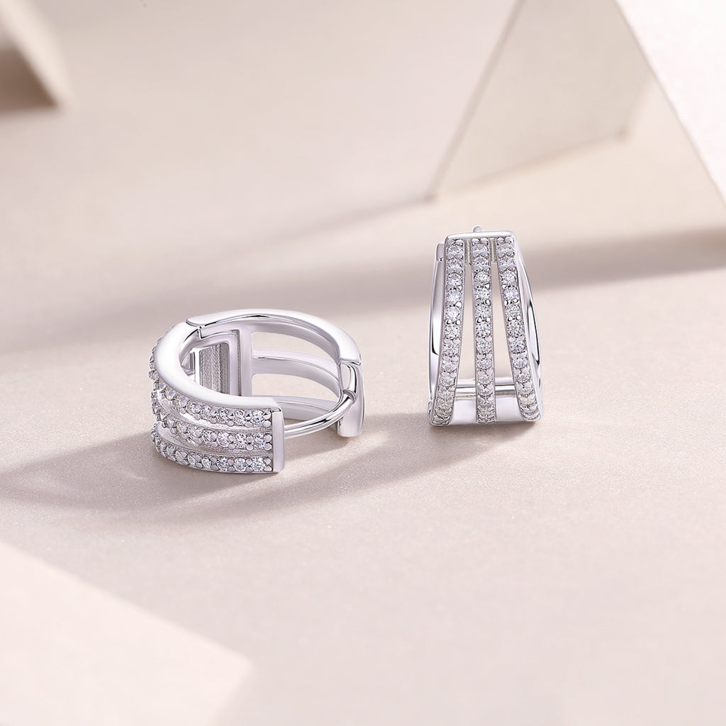 Cleave Moissanite Huggie Hoop Earrings in Sterling Silver