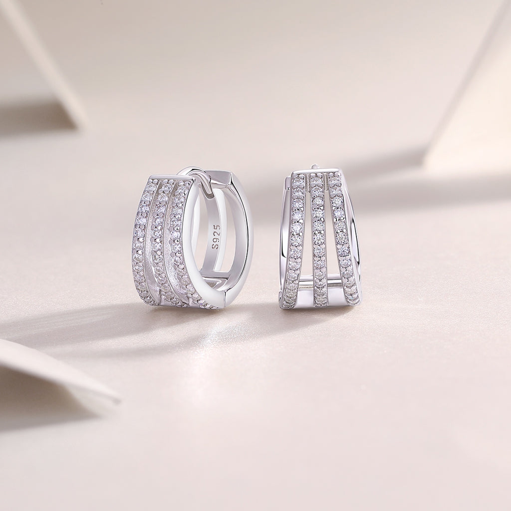 Cleave Moissanite Huggie Hoop Earrings in Sterling Silver