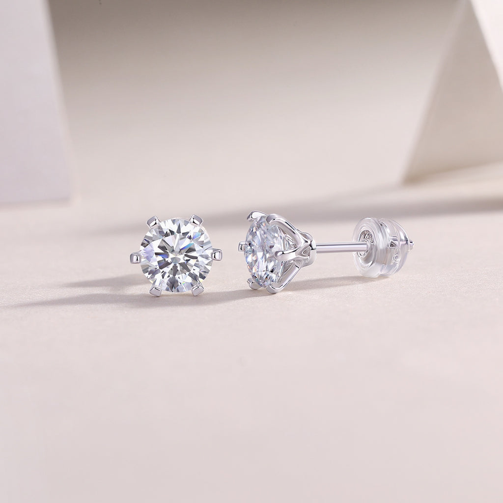 Solace 1 Carat Moissanite Stud Earrings in Sterling Silver