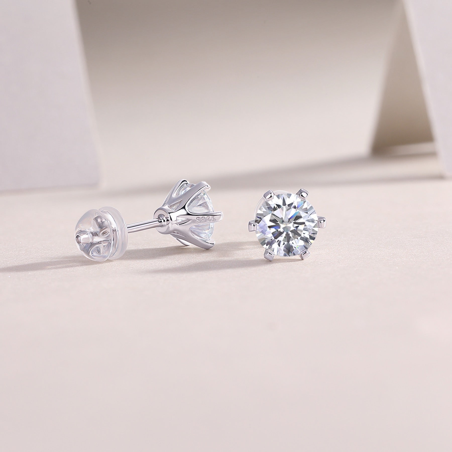 Solace 1 Carat Moissanite Stud Earrings in Sterling Silver