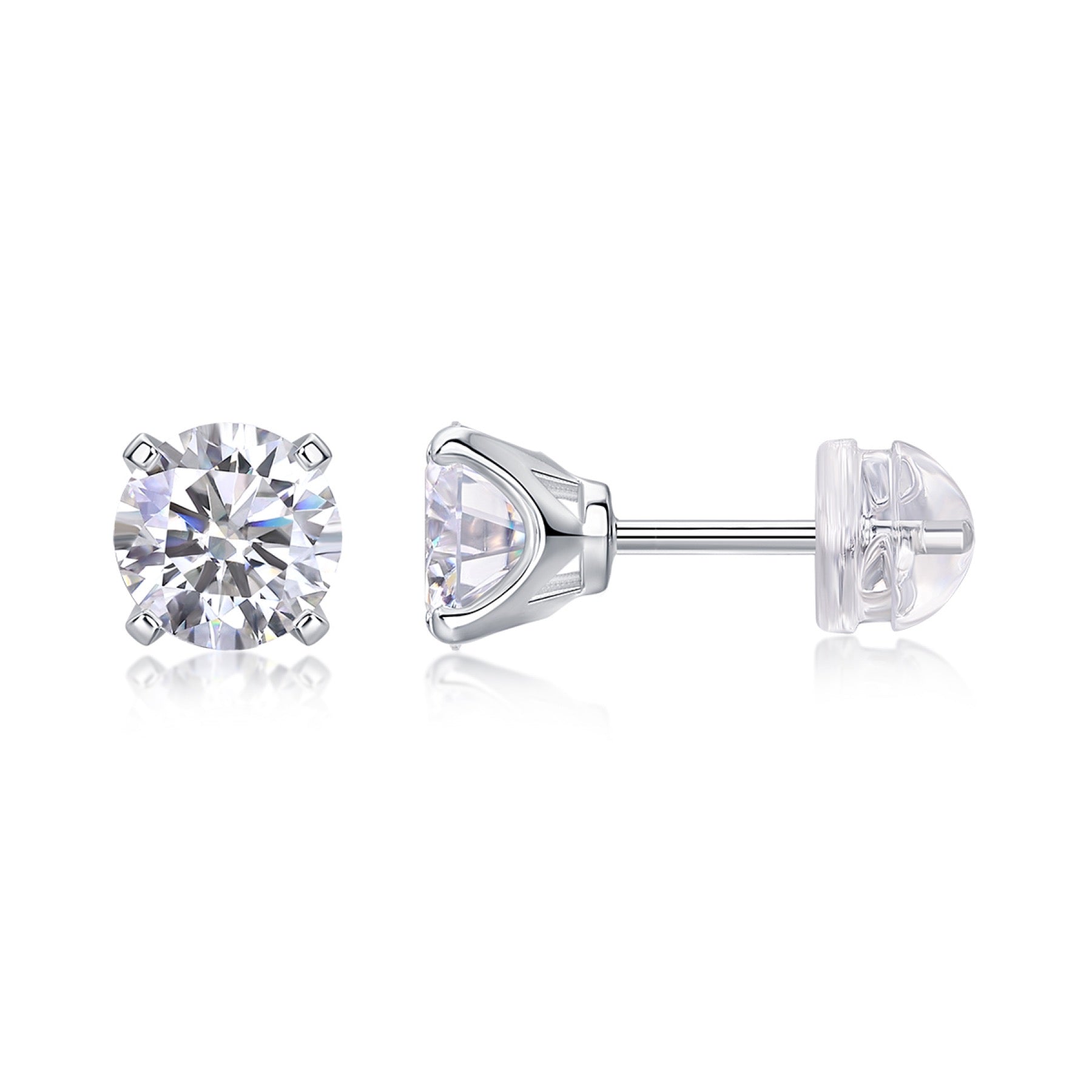 Clarity 1 Carat Moissanite Stud Earrings in Sterling Silver