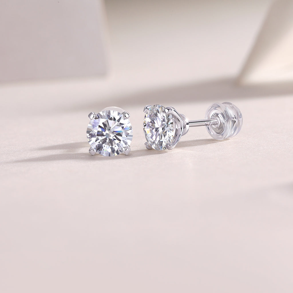 Clarity 1 Carat Moissanite Stud Earrings in Sterling Silver